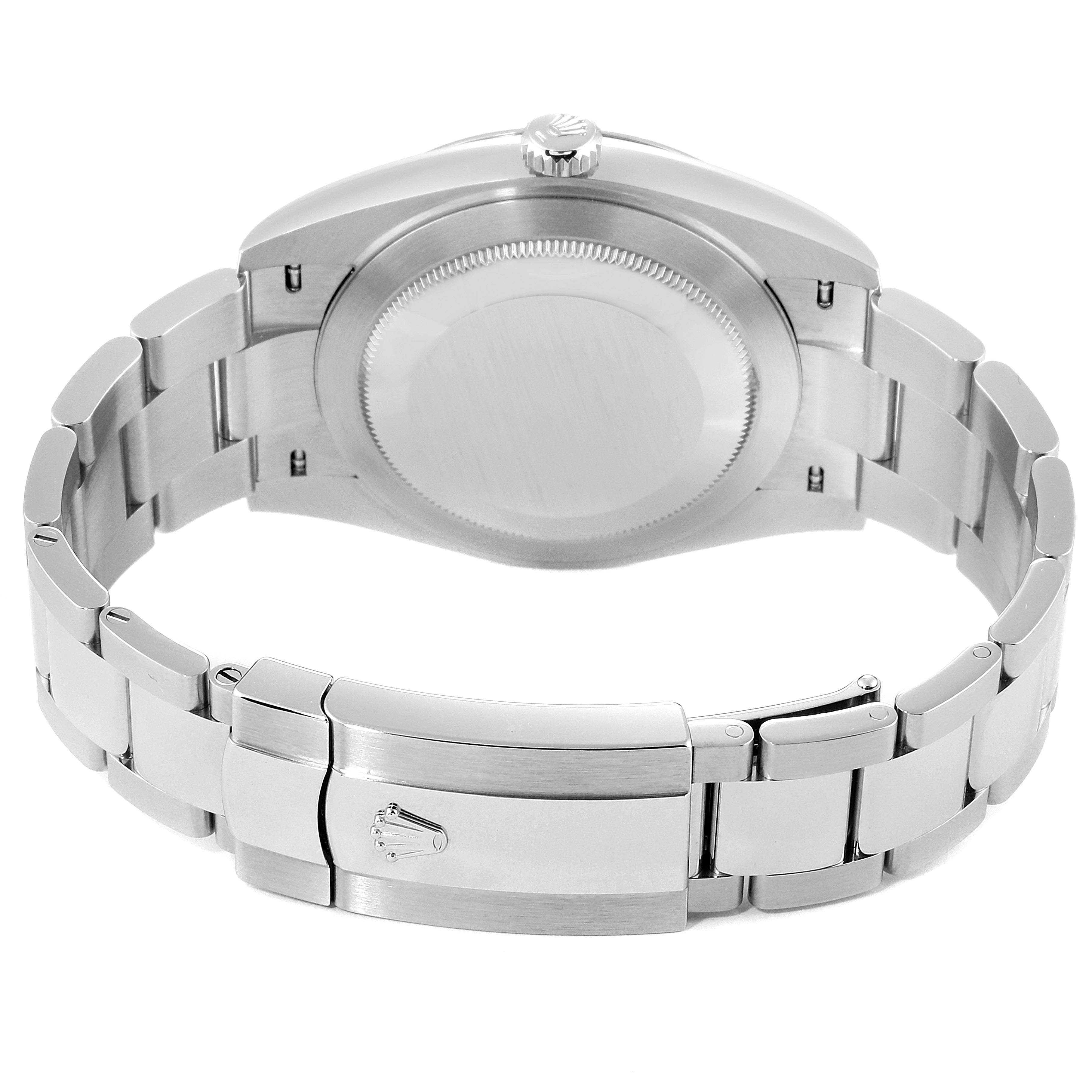 The image shows the back case, bracelet, and clasp of a Rolex Datejust 41 126300 Men
s Stainless Steel Blue Dial 126300 Men
s Stainless Steel Blue Dial watch from a rear angle.