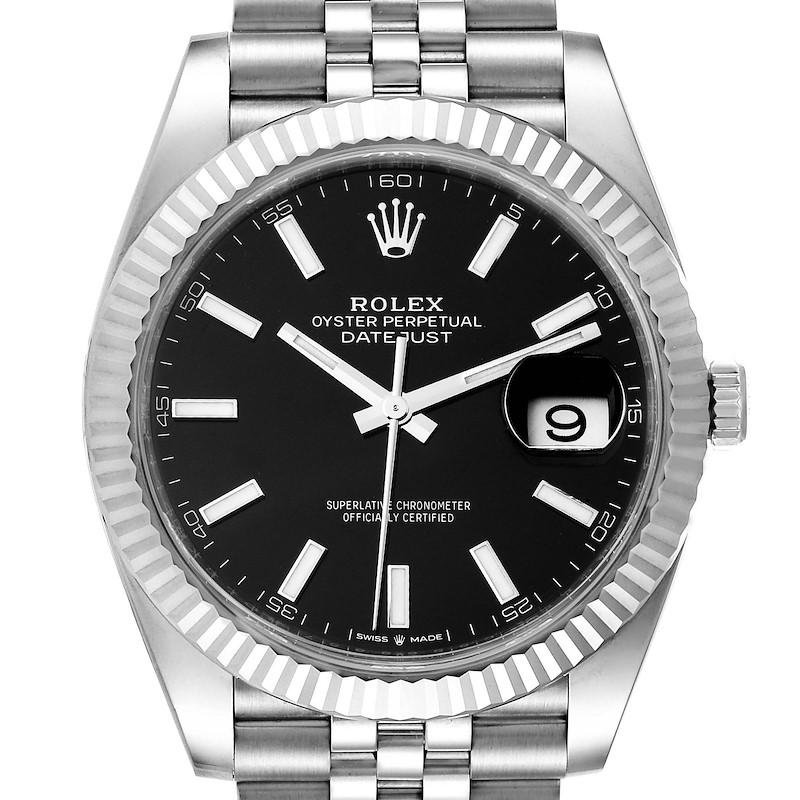 Rolex Datejust 41 Steel White Gold Black Dial Watch 126334 Box Card SwissWatchExpo