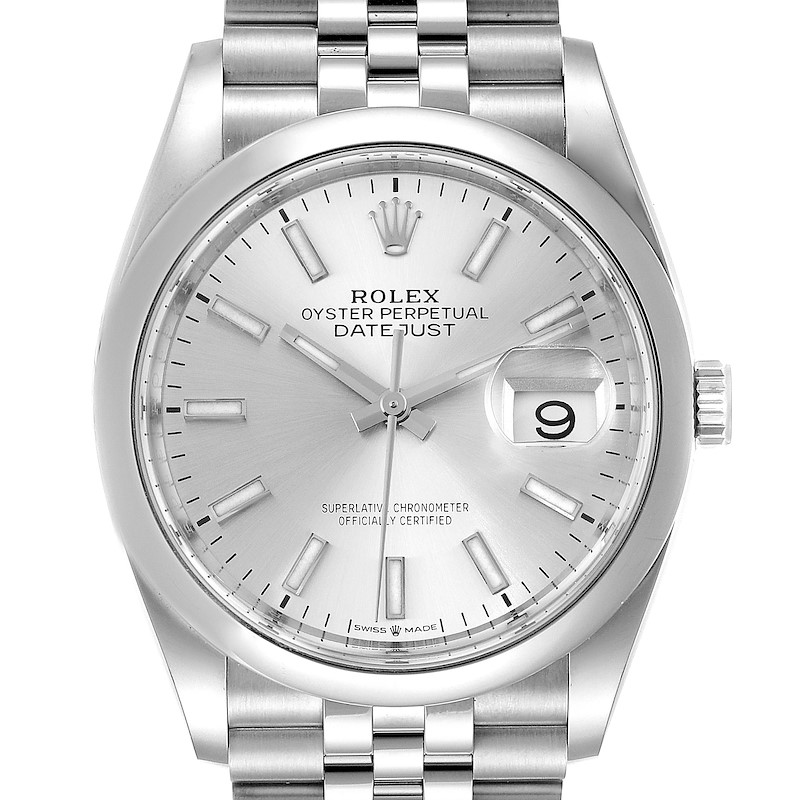 Rolex Datejust Silver Dial Jubilee Bracelet Mens Watch 126200 Box Card SwissWatchExpo