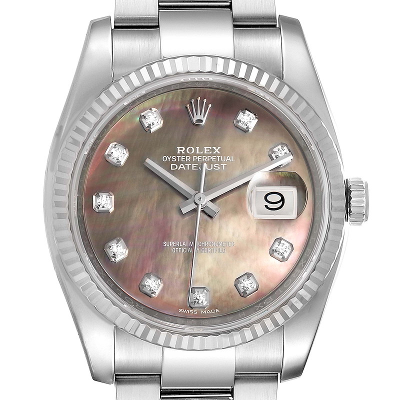 Rolex Datejust Steel White Gold MOP Diamond Mens Watch 116234 Box Card SwissWatchExpo
