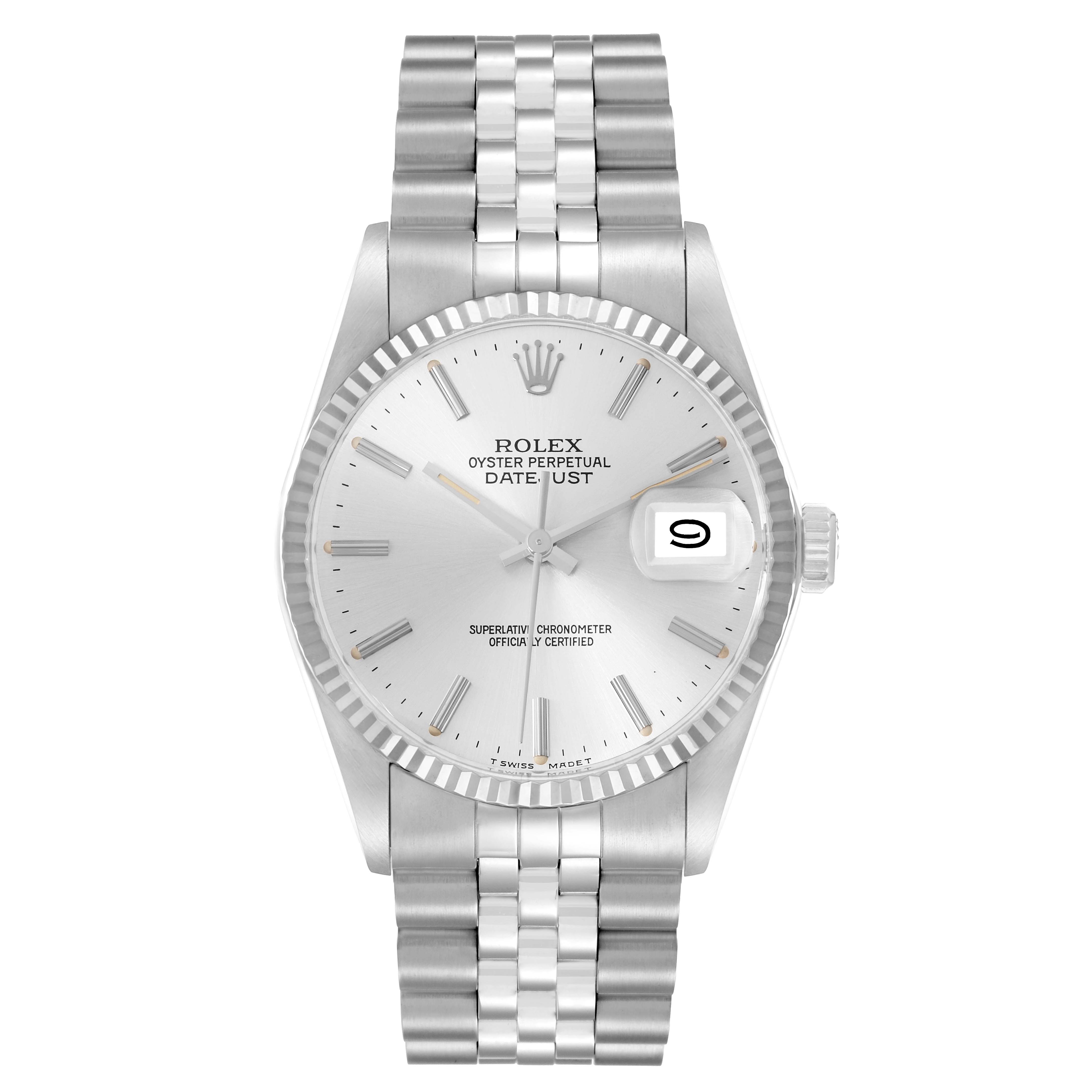 The Vintage Collection model by Rolex is shown from a front angle, highlighting its dial, bezel, bracelet, and date window.