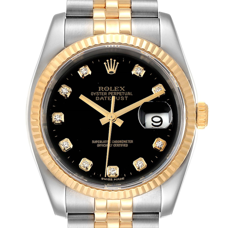 Rolex Datejust Steel Yellow Gold Black Diamond Mens Watch 116233 SwissWatchExpo