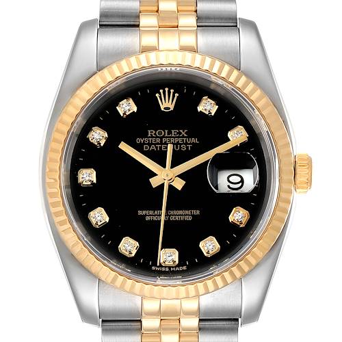 Photo of Rolex Datejust Steel Yellow Gold Black Diamond Mens Watch 116233