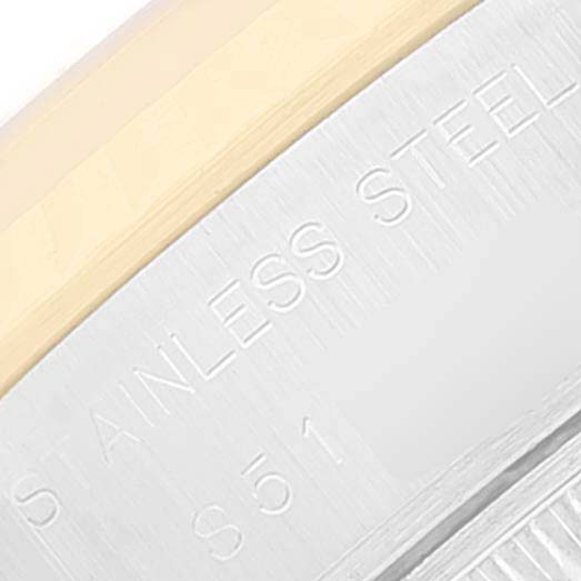 The image shows a close-up shot of the side casing of a Rolex Datejust 69173 Women's Steel and Gold (two tone) Champagne Dial 69173 Women's Steel and Gold (two tone) Champagne Dial, highlighting the stainless steel material.