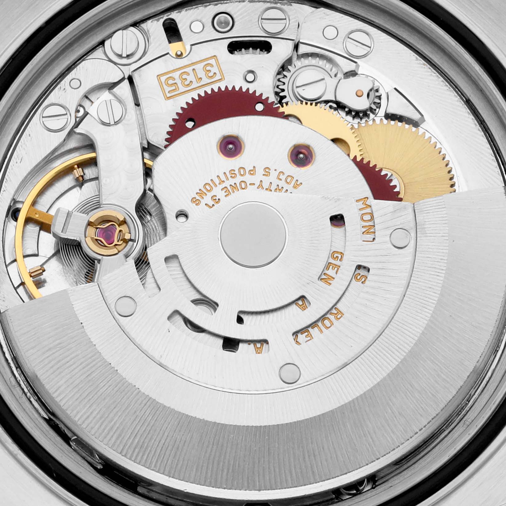 The image shows an up-close view of the movement mechanism of a Rolex Turn-o-Graph 16264 Men
s Stainless Steel Black Dial 16264 Men
s Stainless Steel Black Dial watch.