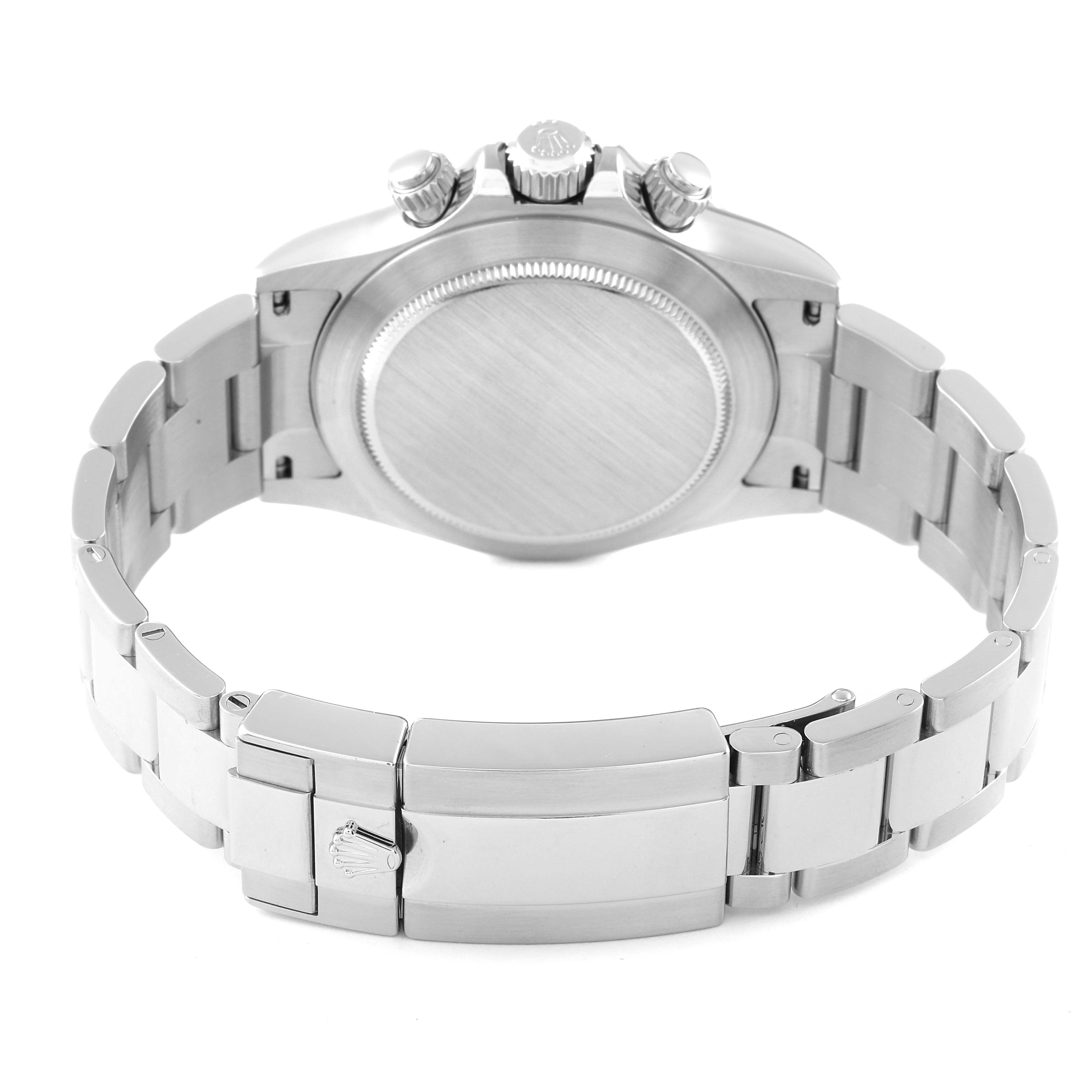 The image shows the back case and stainless steel bracelet of the Rolex Daytona 116520 Men's Stainless Steel White Dial 116520 Men's Stainless Steel White Dial watch from a rear angle.