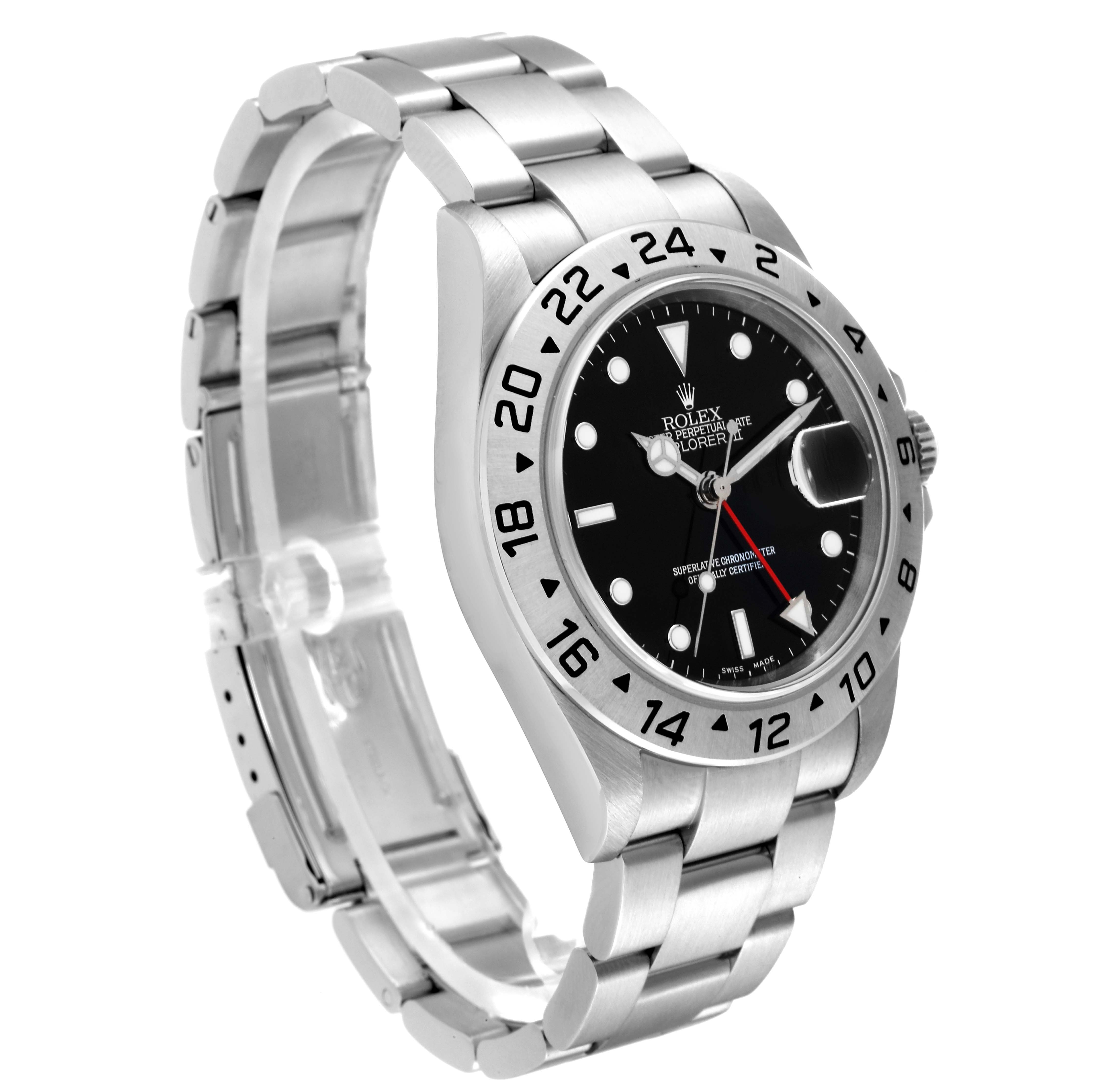 The Rolex Explorer 16570 Men
s Stainless Steel Black Dial 16570 Men
s Stainless Steel Black Dial watch is shown at a three-quarter angle, highlighting the bezel, dial, and stainless steel bracelet.