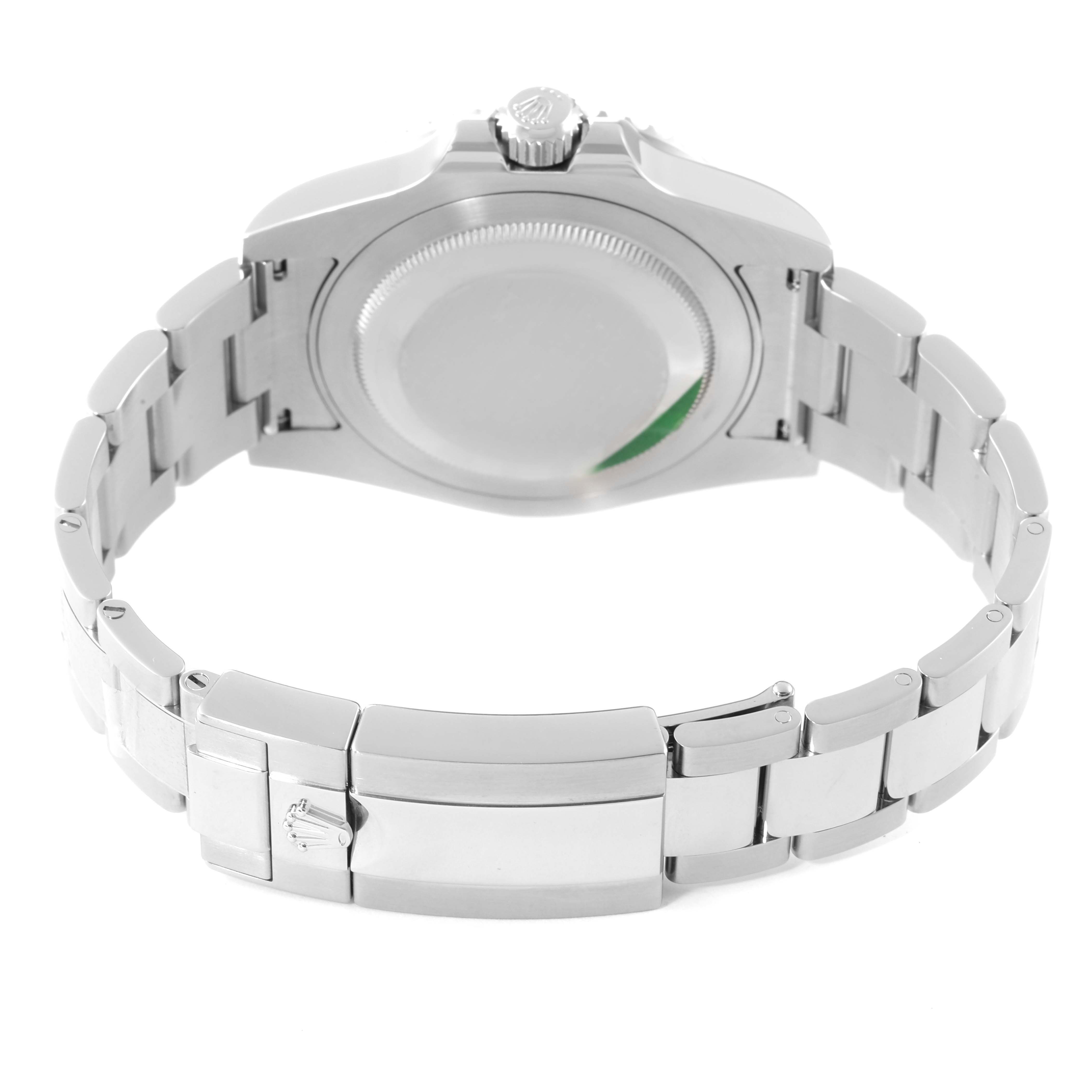 This image shows the back view of a Rolex GMT-Master 116710 Men's Stainless Steel Black Dial 116710 Men's Stainless Steel Black Dial watch, highlighting the case back and bracelet clasp.