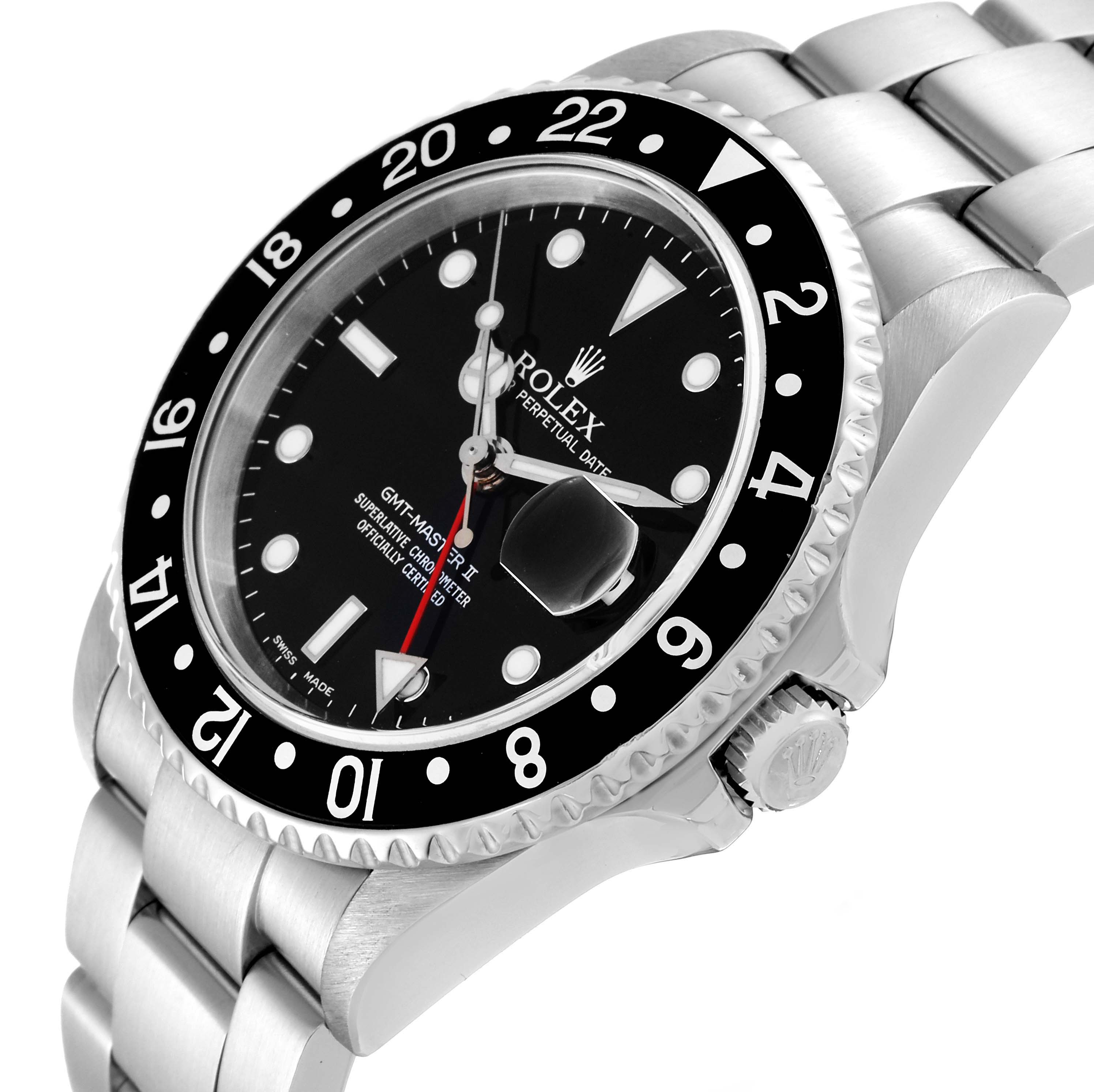 The image shows a Rolex GMT-Master 16710 Men's Stainless Steel Black Dial 16710 Men's Stainless Steel Black Dial watch at a slight angle, highlighting the bezel, dial, bracelet, and crown.