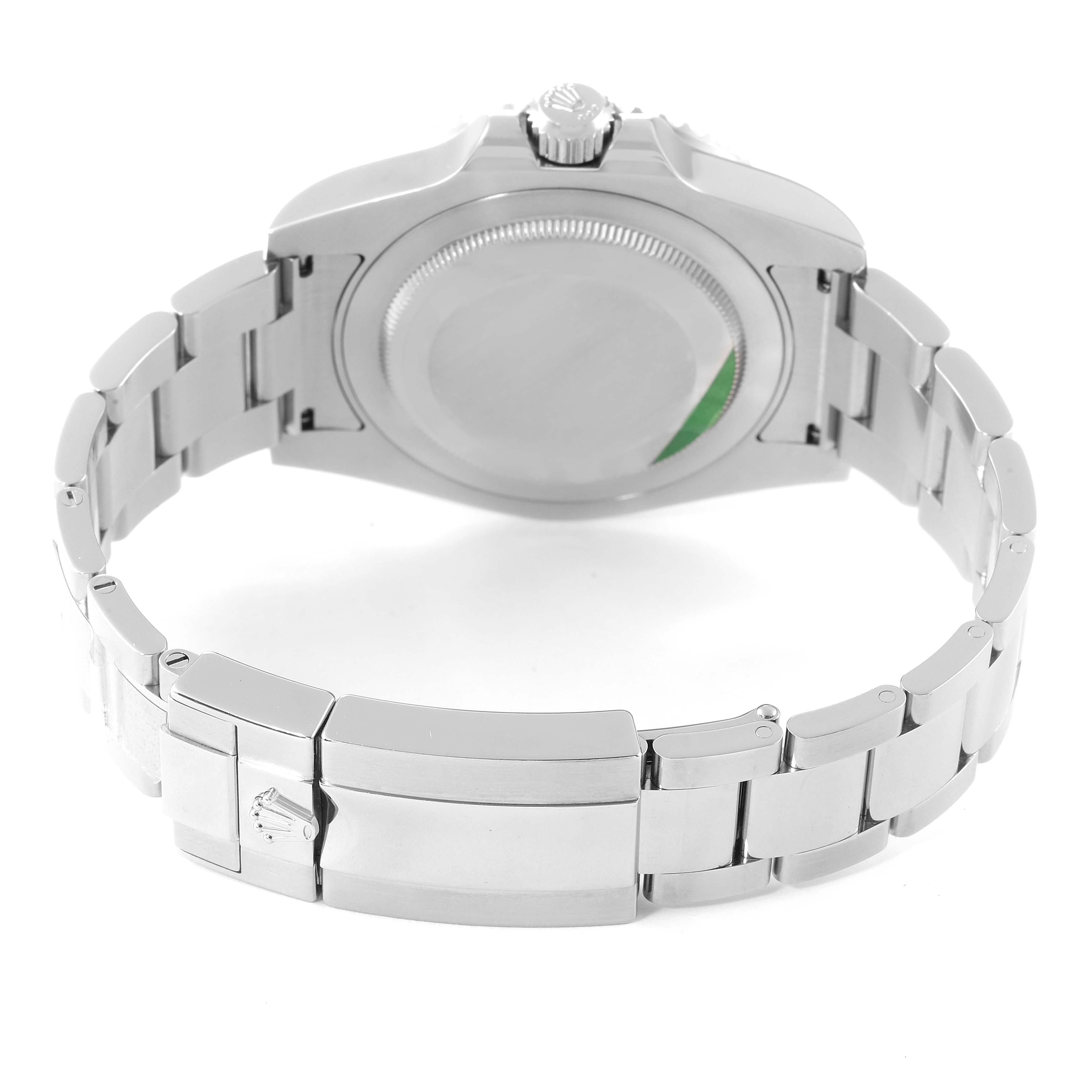 The image shows the case back and bracelet clasp of a Rolex GMT-Master 116710 Men's Stainless Steel Black Dial 116710 Men's Stainless Steel Black Dial watch from a rear angle.