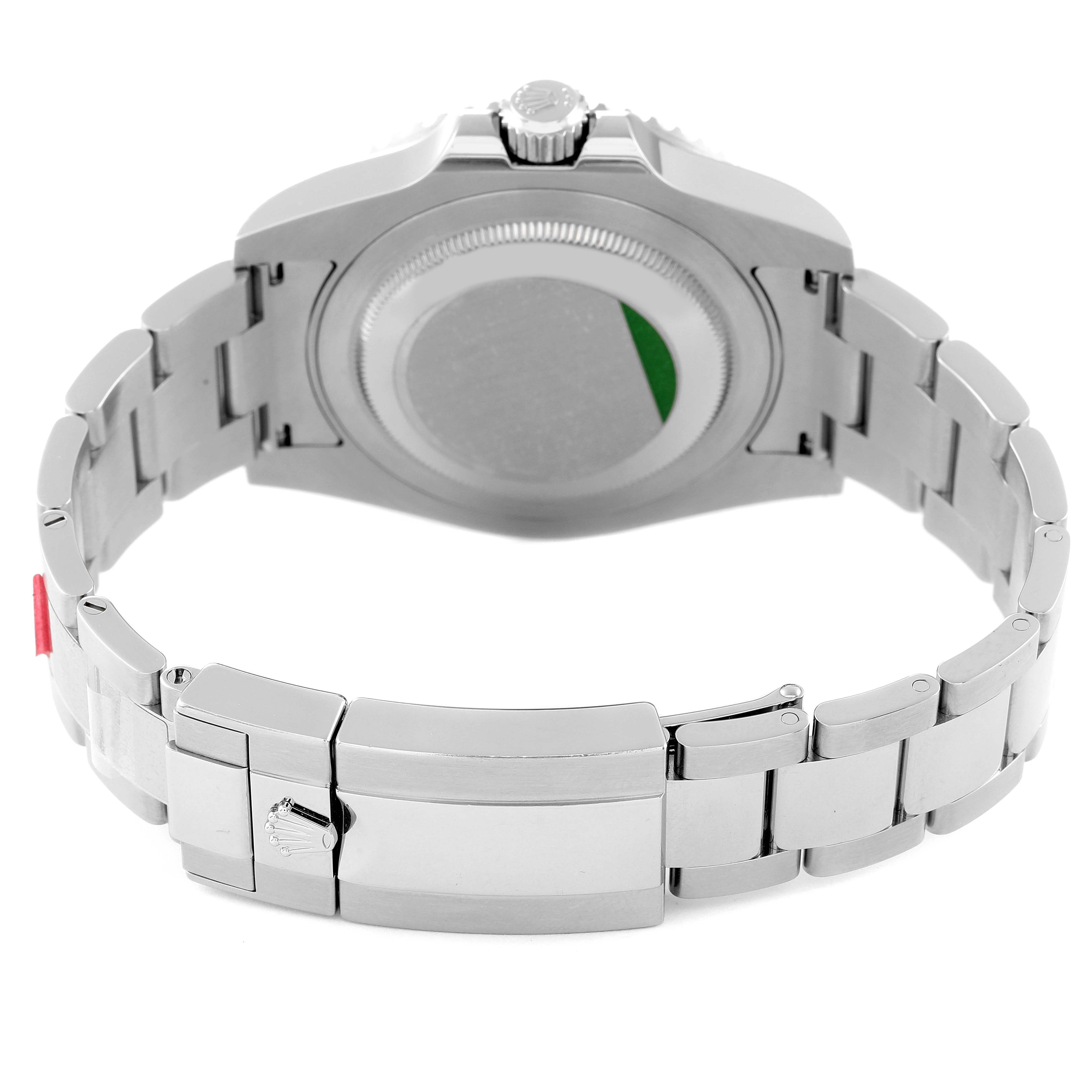 The image shows the back view and clasp of a Rolex GMT-Master 116710 Men's Stainless Steel Black Dial 116710 Men's Stainless Steel Black Dial watch with a stainless steel bracelet.