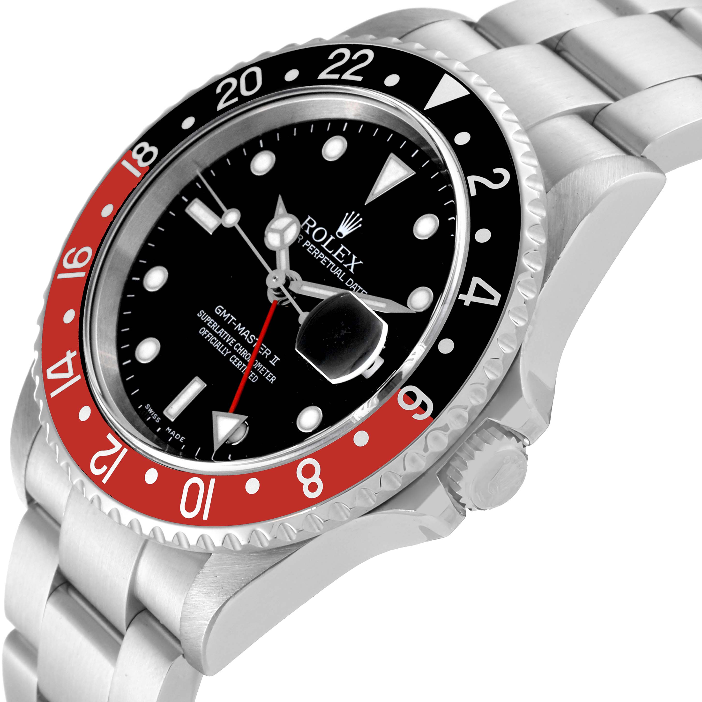 The image shows a close-up angle of the Rolex GMT-Master 16710 Men's Stainless Steel Black Dial 16710 Men's Stainless Steel Black Dial watch, highlighting the dial, bezel, crown, and part of the bracelet.