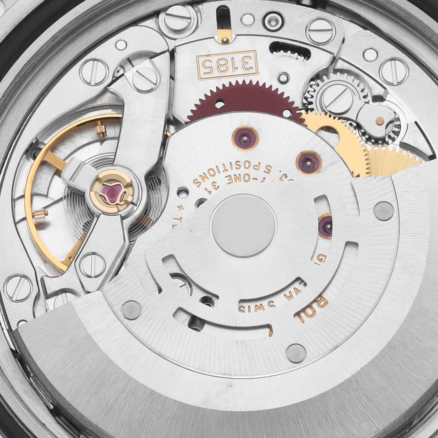 This is a close-up view of the movement and internal mechanisms of a Rolex GMT-Master 16710 Men's Stainless Steel Black Dial 16710 Men's Stainless Steel Black Dial watch.