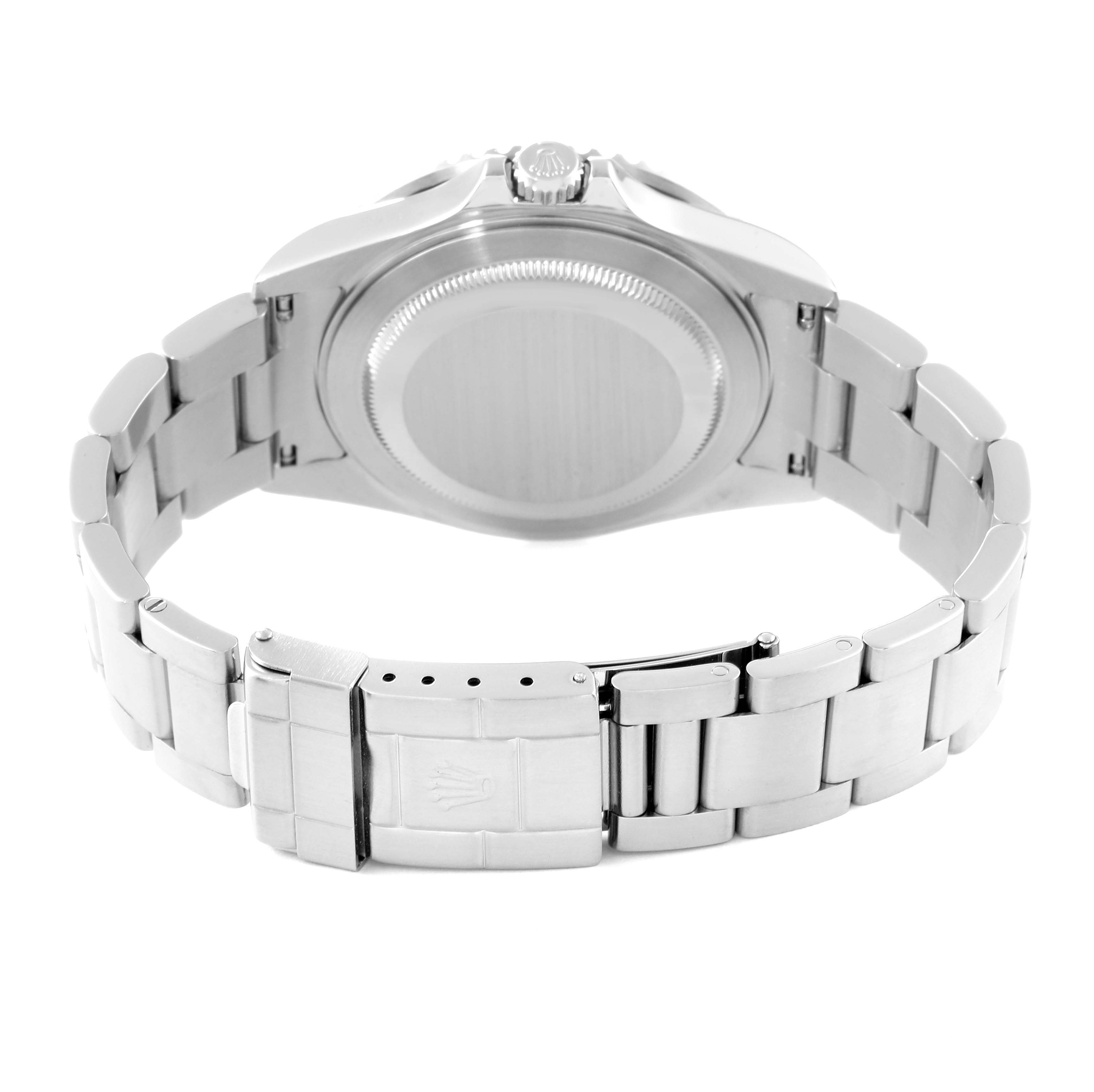 The image shows the back and bracelet clasp of a Rolex GMT-Master 16710 Men's Stainless Steel Black Dial 16710 Men's Stainless Steel Black Dial watch, viewed from the rear.