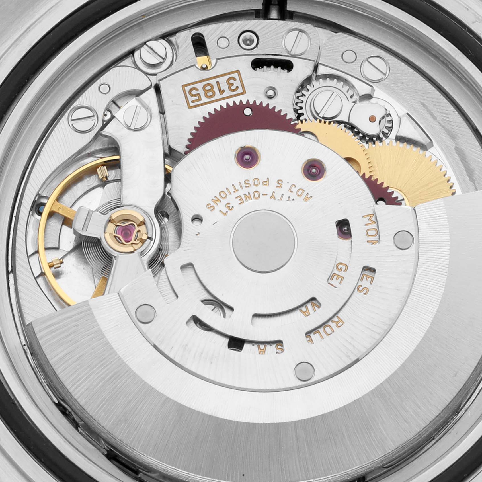 The image shows the intricate internal movement mechanism of a Rolex GMT-Master 16710 Men's Stainless Steel Black Dial 16710 Men's Stainless Steel Black Dial watch viewed from the back.