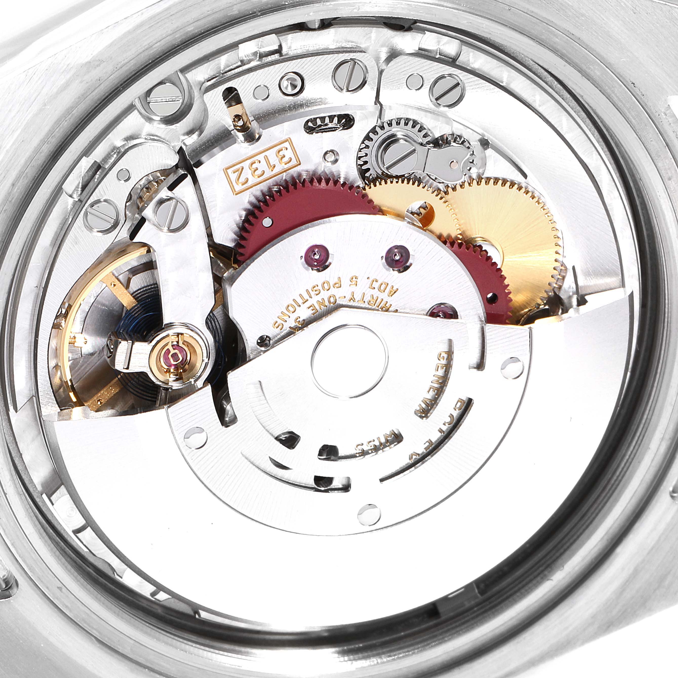 This image shows the internal movement mechanism of a Rolex Oyster Perpetual 114300 Men's Stainless Steel Blue Dial 114300 Men's Stainless Steel Blue Dial watch, viewed from the back.