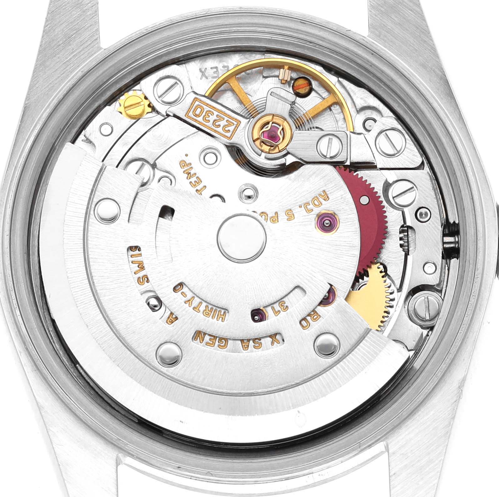 The image shows the back view of the inner mechanical movement of a Rolex Oyster Perpetual 76030 Women's Stainless Steel Blue Dial 76030 Women's Stainless Steel Blue Dial watch.