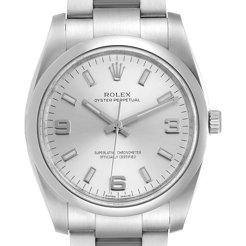 Rolex Oyster Perpetual Silver Dial Steel Mens Watch 114200 SwissWatchExpo