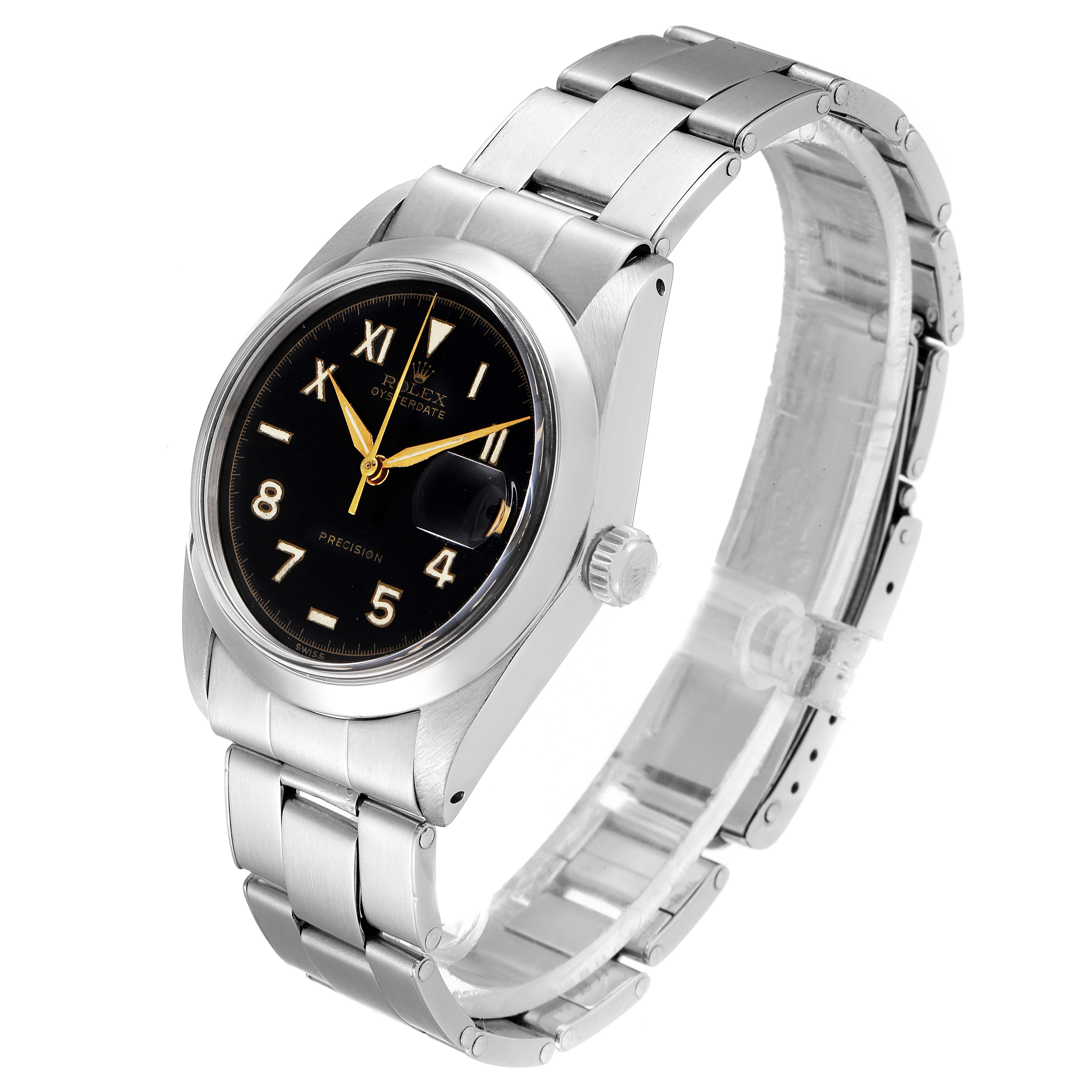 The image shows a Rolex Date 6694 Men's Stainless Steel Black Dial 6694 Men's Stainless Steel Black Dial watch at a three-quarter angle, highlighting the bracelet, case, bezel, and dial.