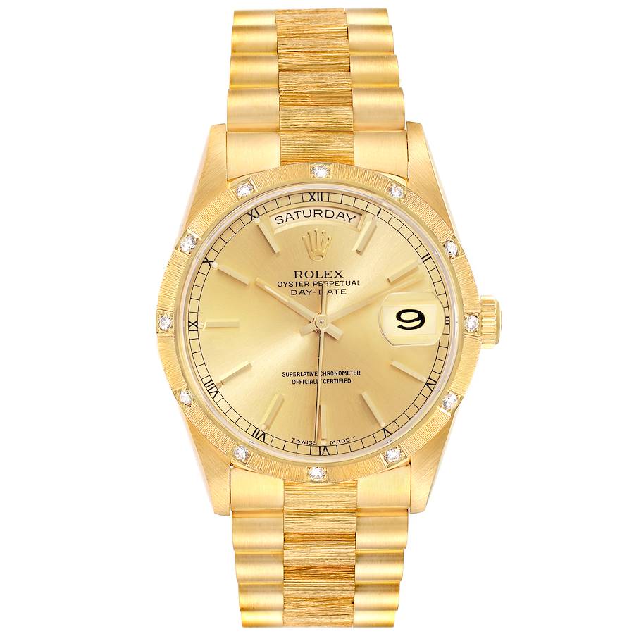 Rolex President Day Date Yellow Gold Diamond Mens Watch 18308 Box Papers Swisswatchexpo 9051