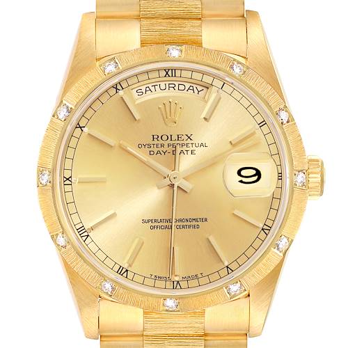 Photo of Rolex President Day-Date Yellow Gold Diamond Mens Watch 18308 Box Papers