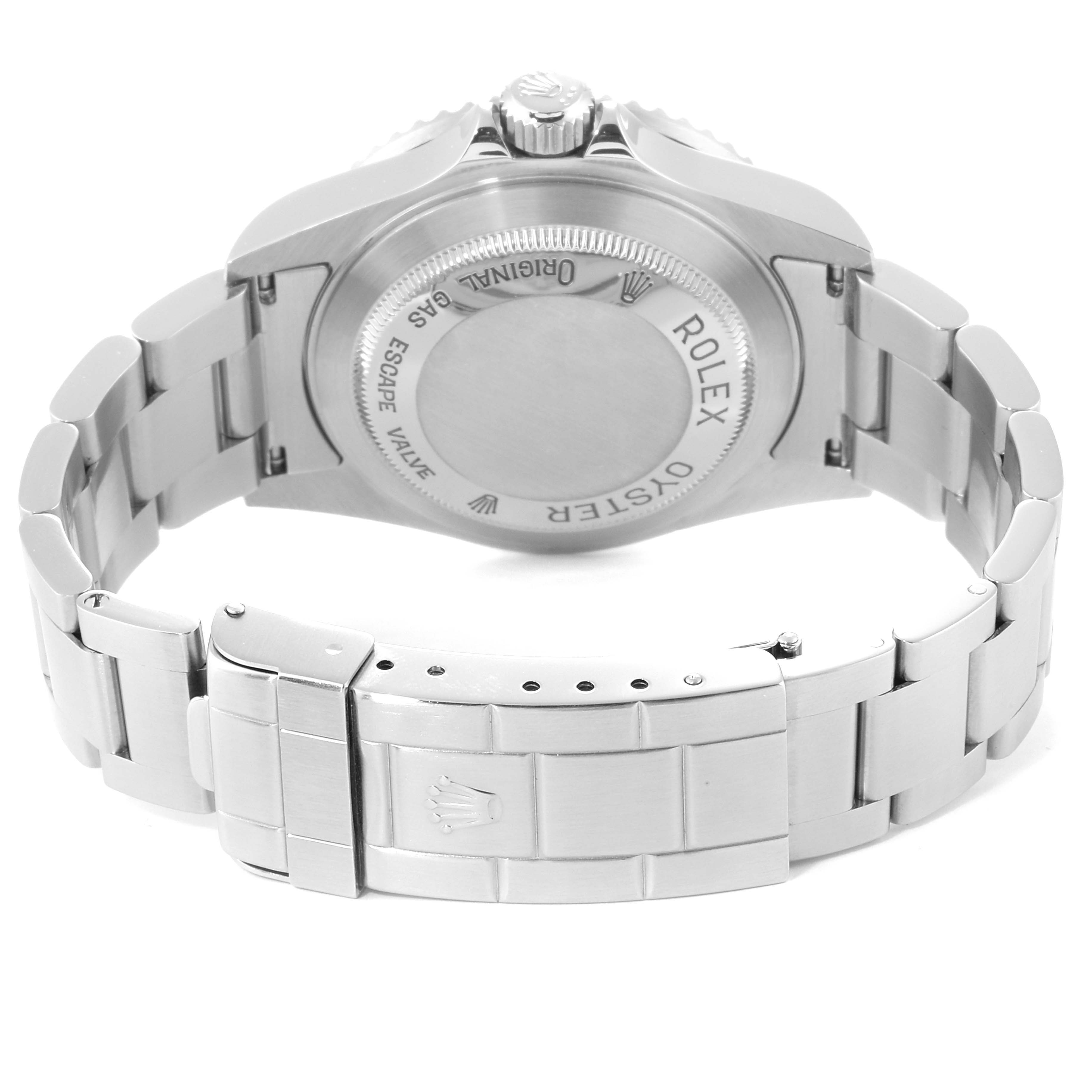 The image shows the back case and bracelet clasp of a Rolex Sea-Dweller 16600 Men
s Stainless Steel Black Dial 16600 Men
s Stainless Steel Black Dial watch at a rear angle.