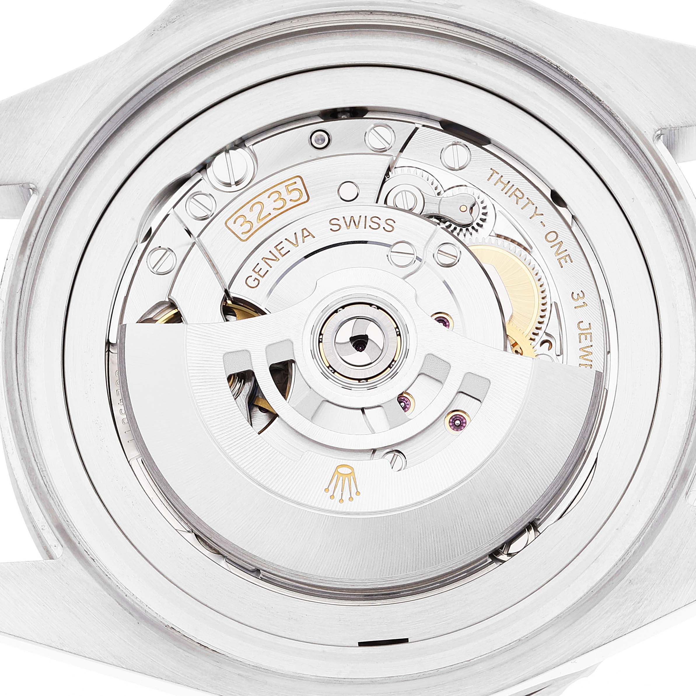 This image shows the back view of the Rolex Sea-Dweller 126660 Men
s Stainless Steel Blue Dial 126660 Men
s Stainless Steel Blue Dial watch, highlighting its intricate 3235 movement and internal mechanism.