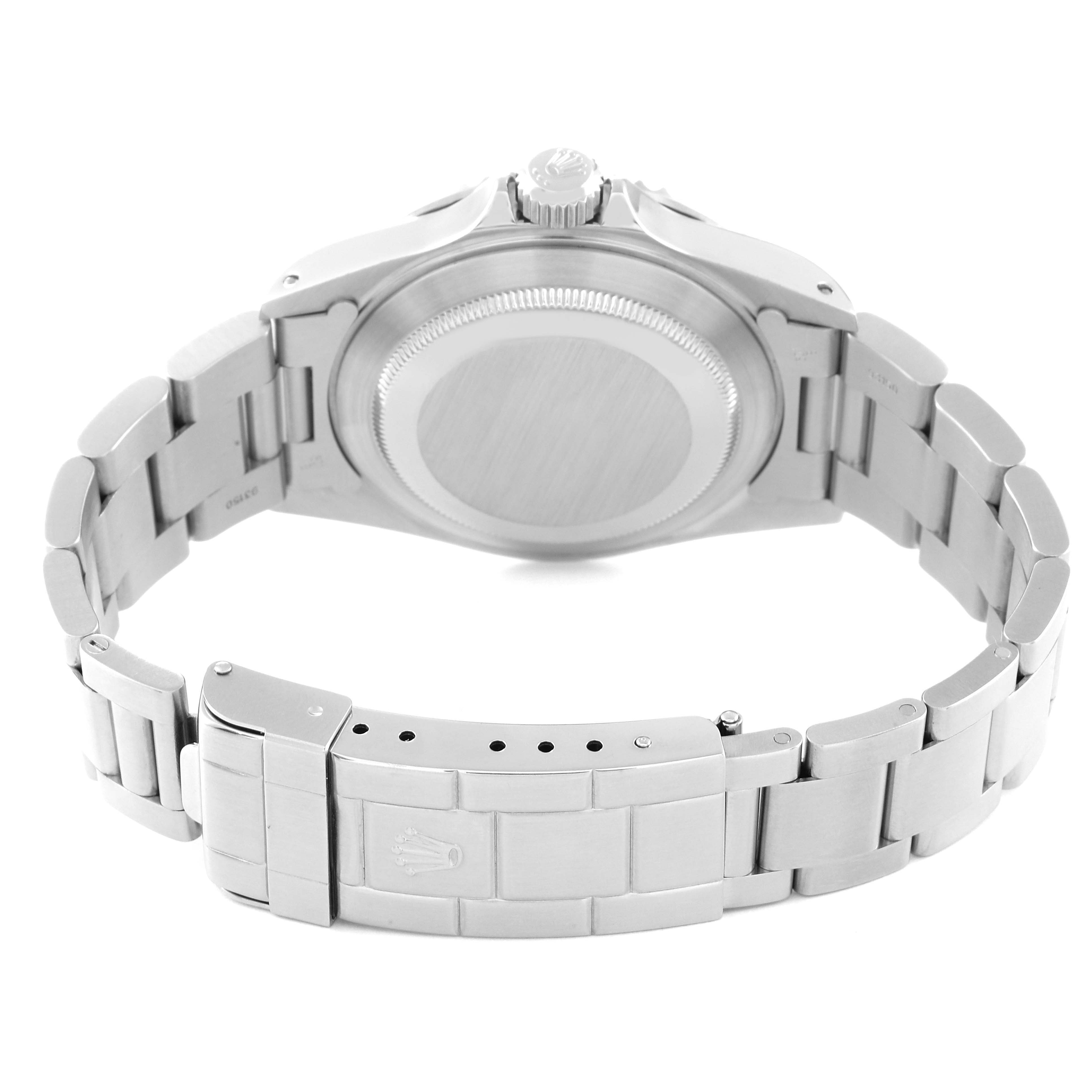 This image shows the back case and bracelet of a Rolex Submariner 14060M Men
s Stainless Steel Black Dial 14060M Men
s Stainless Steel Black Dial watch from a rear angle.