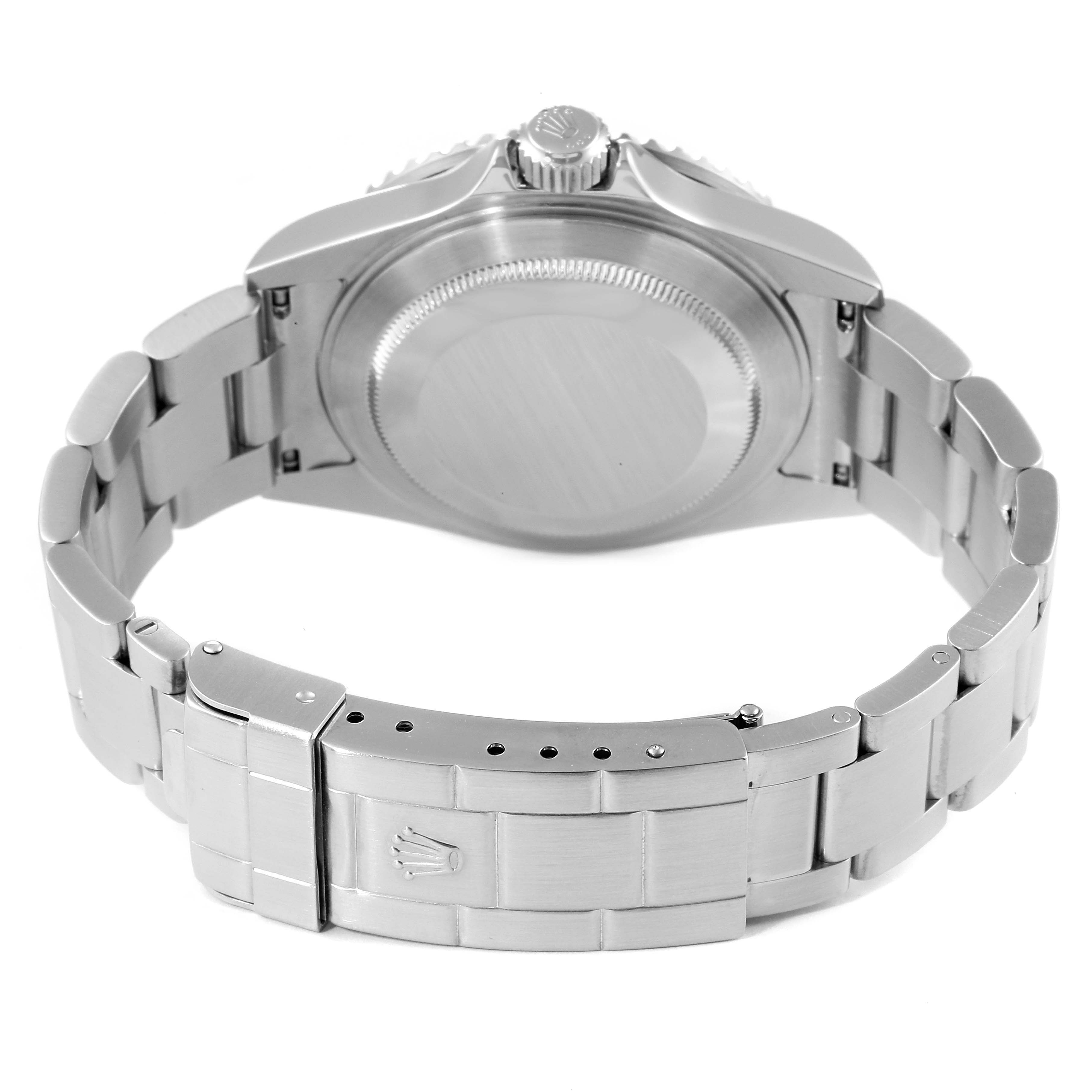 This image shows the back and bracelet of a Rolex Submariner 16610 Men
s Stainless Steel Black Dial 16610 Men
s Stainless Steel Black Dial watch from a rear angle.