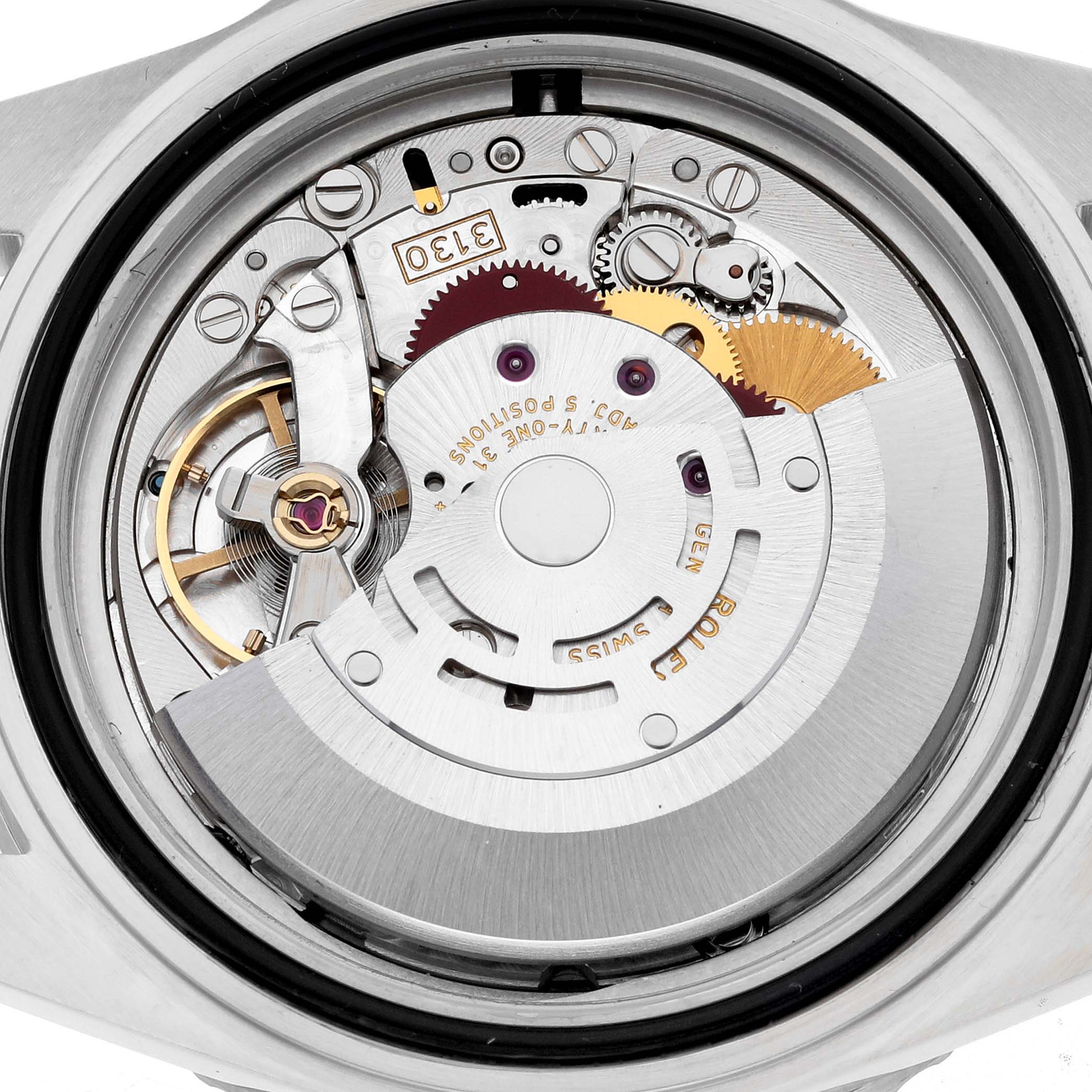 This image shows the internal mechanical movement of a Rolex Submariner 14060M Men
s Stainless Steel Black Dial 14060M Men
s Stainless Steel Black Dial watch viewed from the back.