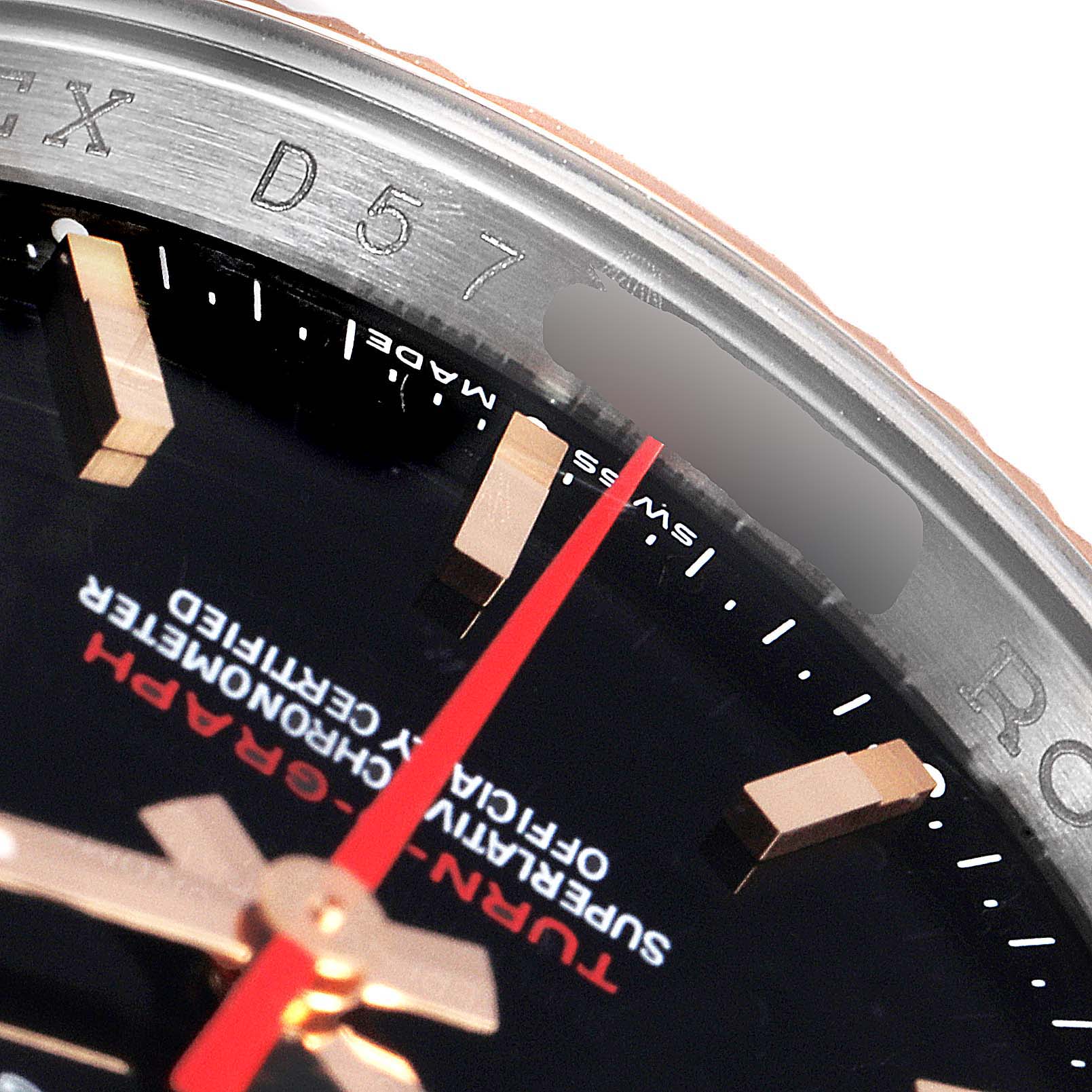 The close-up image shows the dial, markers, and part of the bezel of the Rolex Turn-o-Graph 116261 Men
s Steel and Gold (two tone) Black Dial 116261 Men
s Steel and Gold (two tone) Black Dial watch.