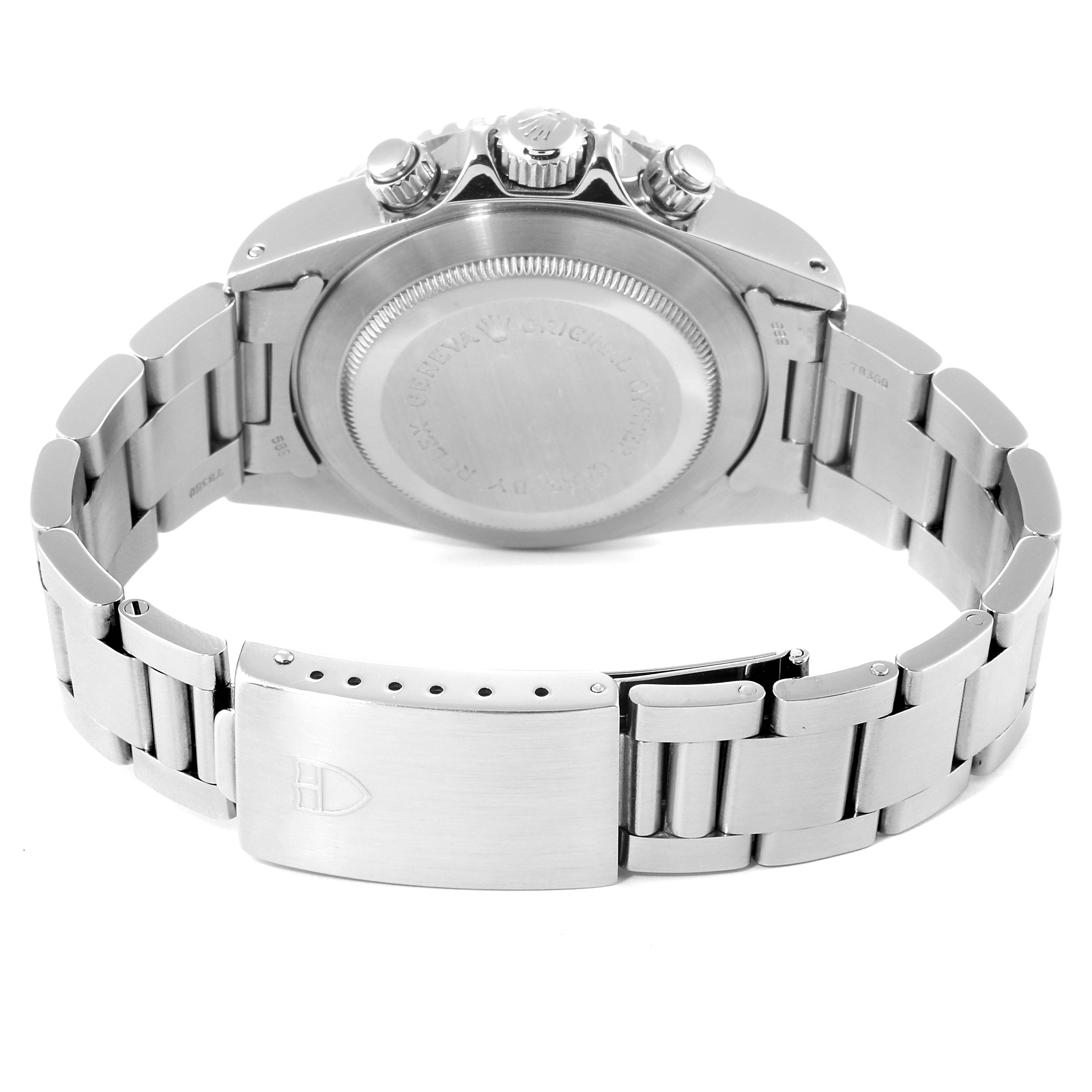 This is a rear view of the Tudor Big Block 79170 Men's Stainless Steel Black Dial 79170 Men's Stainless Steel Black Dial watch, showing the case back, bracelet, and clasp.