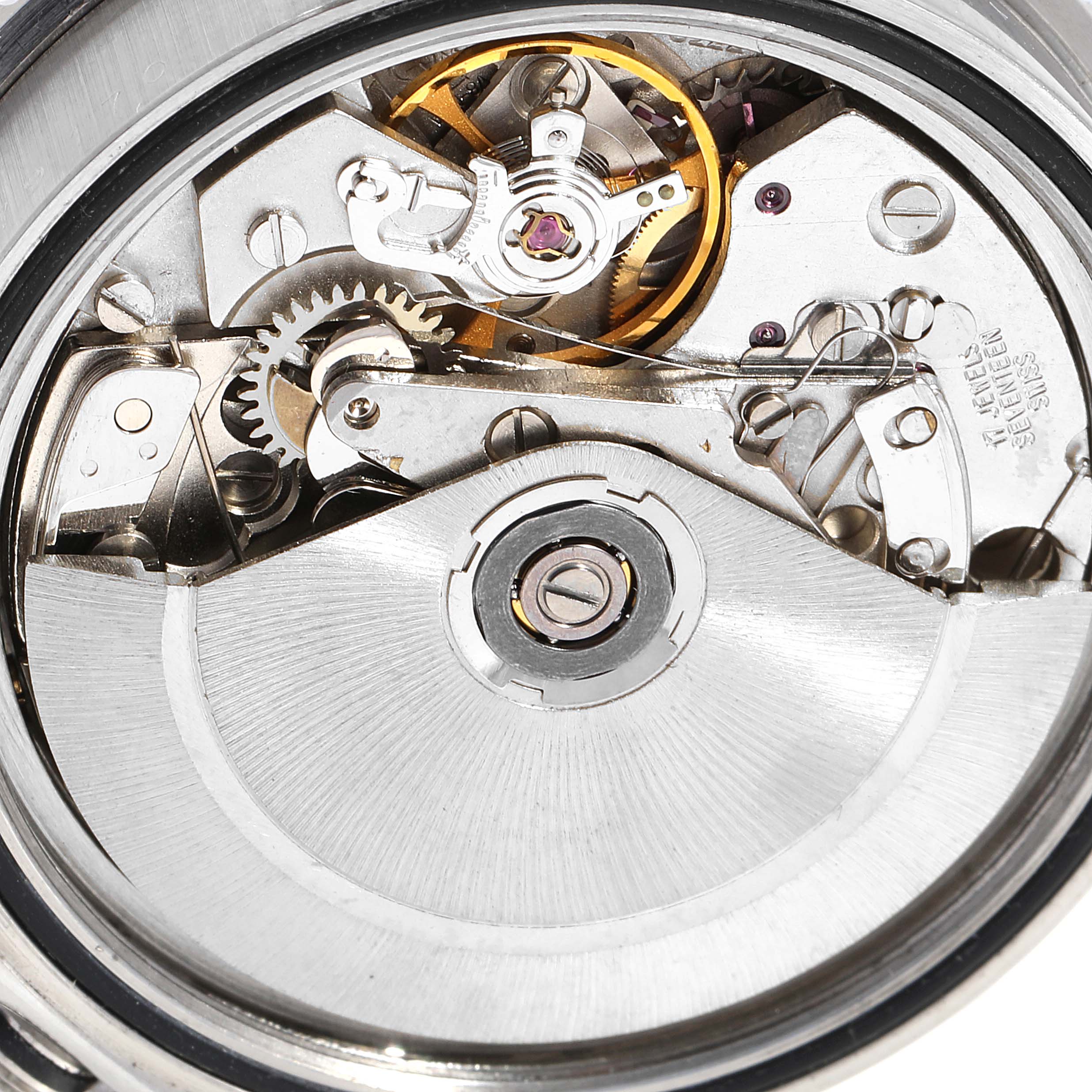 This image shows a close-up view of the mechanical movement inside the Tudor Big Block 79170 Men's Stainless Steel Black Dial 79170 Men's Stainless Steel Black Dial watch.