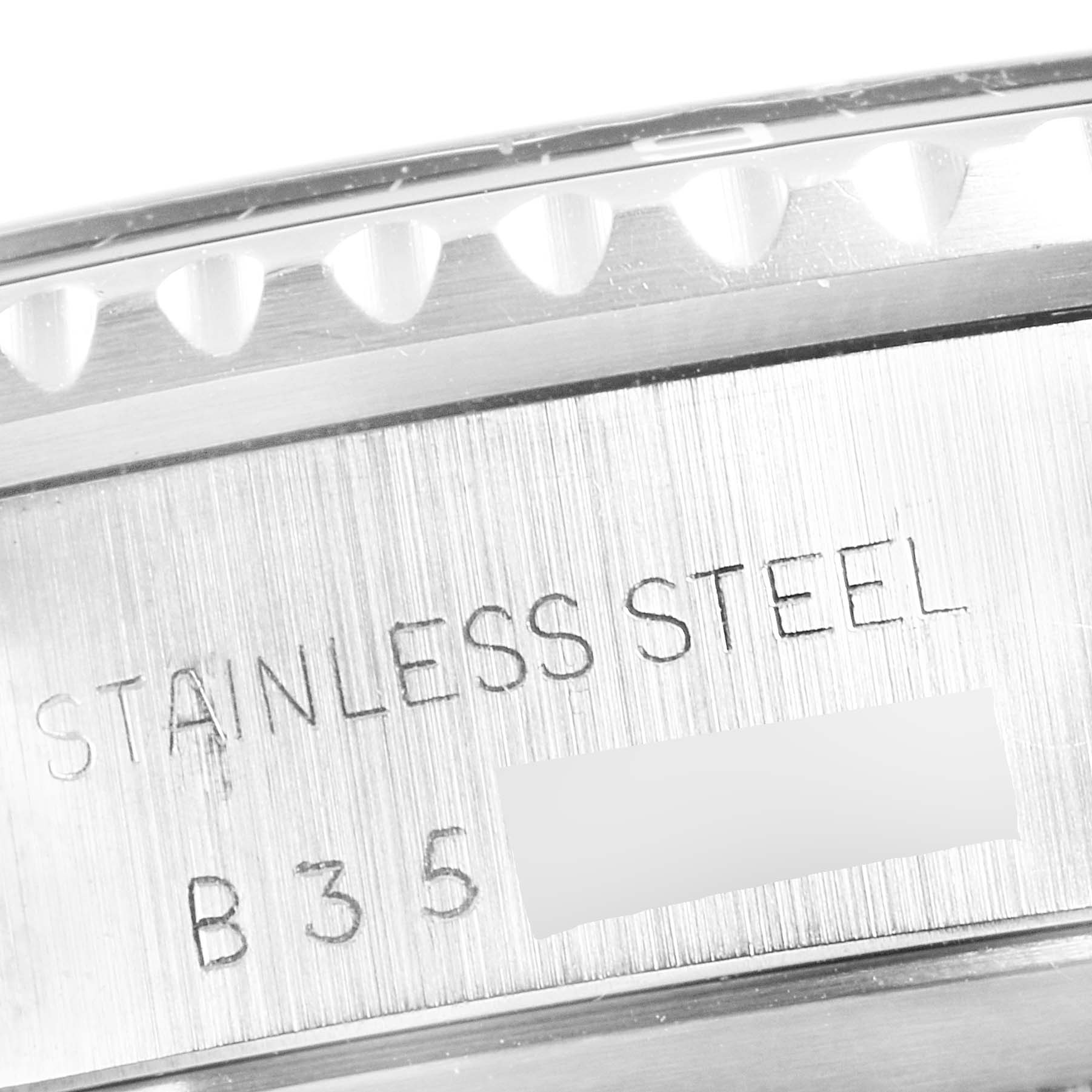This image shows a close-up of the stainless steel casing and serial engraving on a Tudor Big Block 79170 Men's Stainless Steel Black Dial 79170 Men's Stainless Steel Black Dial watch.