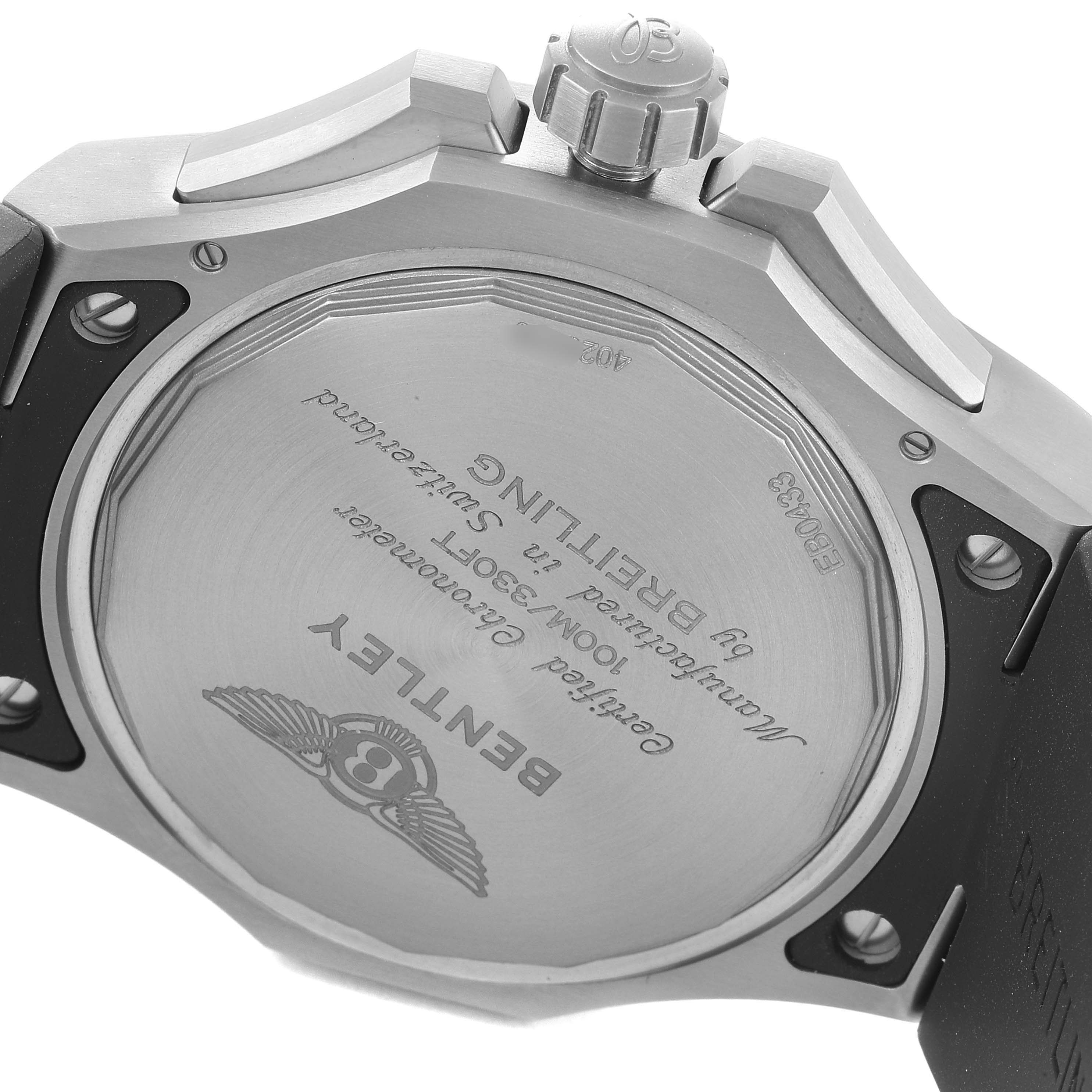 This is a back view of the Breitling Bentley EB0433 Men's Titanium Black Dial EB0433 Men's Titanium Black Dial watch, showing the watch case back and crown.