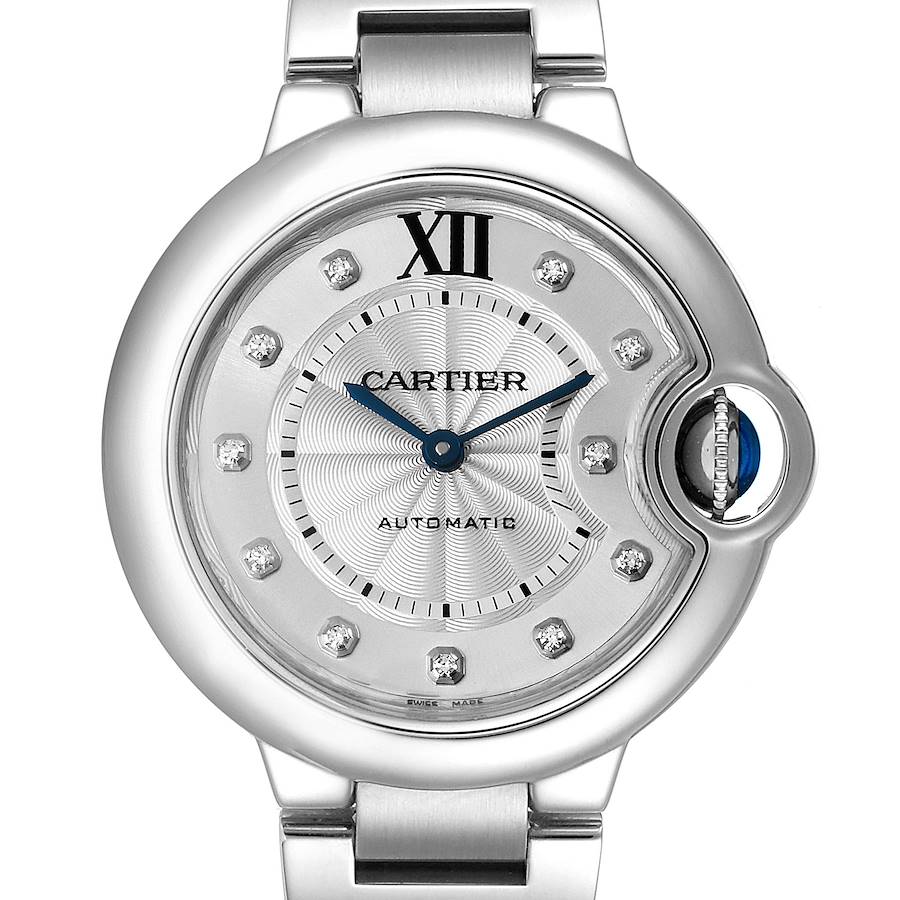 Cartier Ballon Bleu 33mm Automatic Diamond Steel Ladies Watch WE902074 SwissWatchExpo