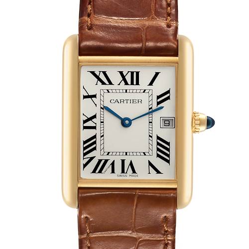 Photo of Cartier Tank Louis Yellow Gold Brown Leather Strap Mens Watch W1529756 Card