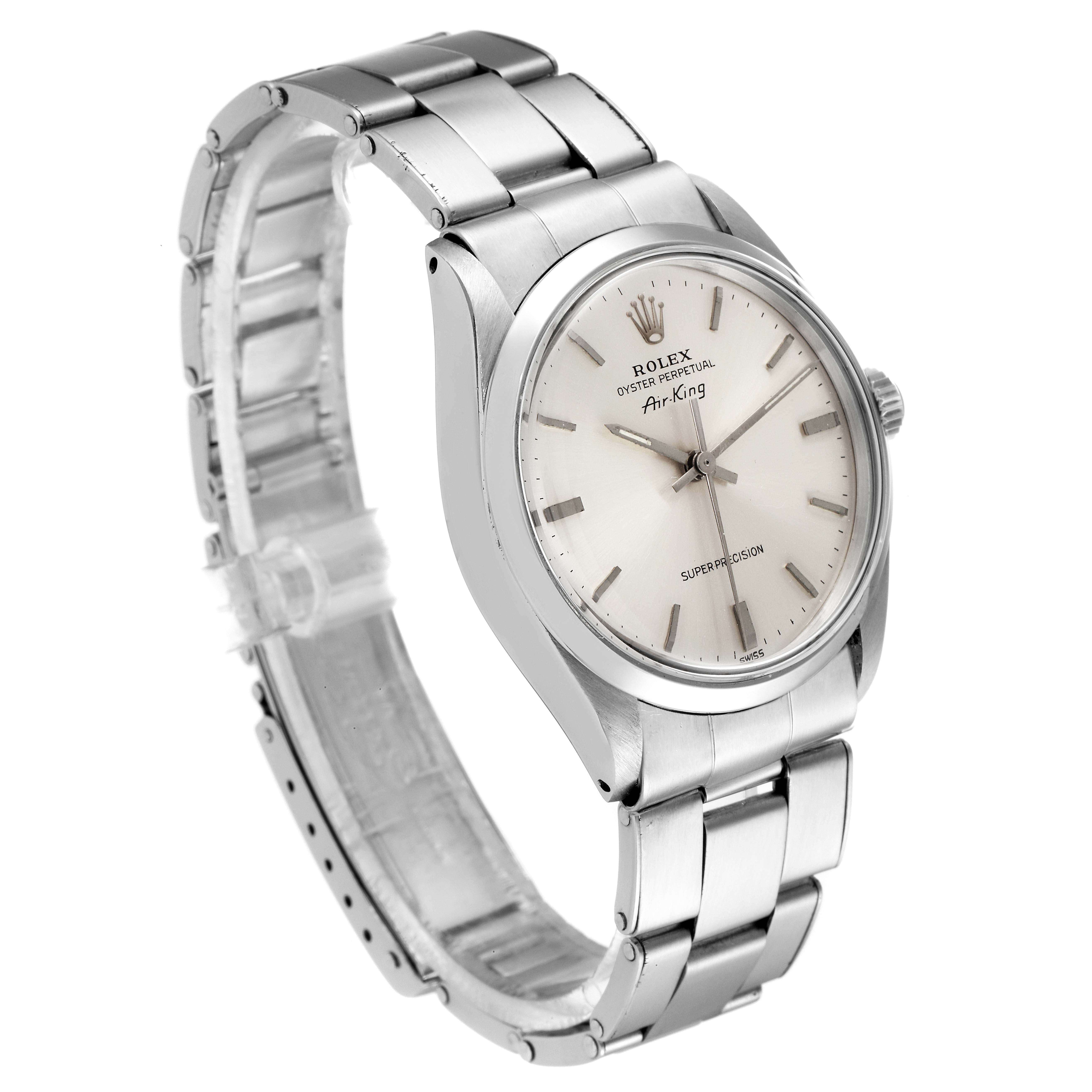 This Rolex Vintage Collection 5500 Men
s Stainless Steel Silver Dial 5500 Men
s Stainless Steel Silver Dial watch is shown at a three-quarter angle, displaying its face, bezel, and bracelet.