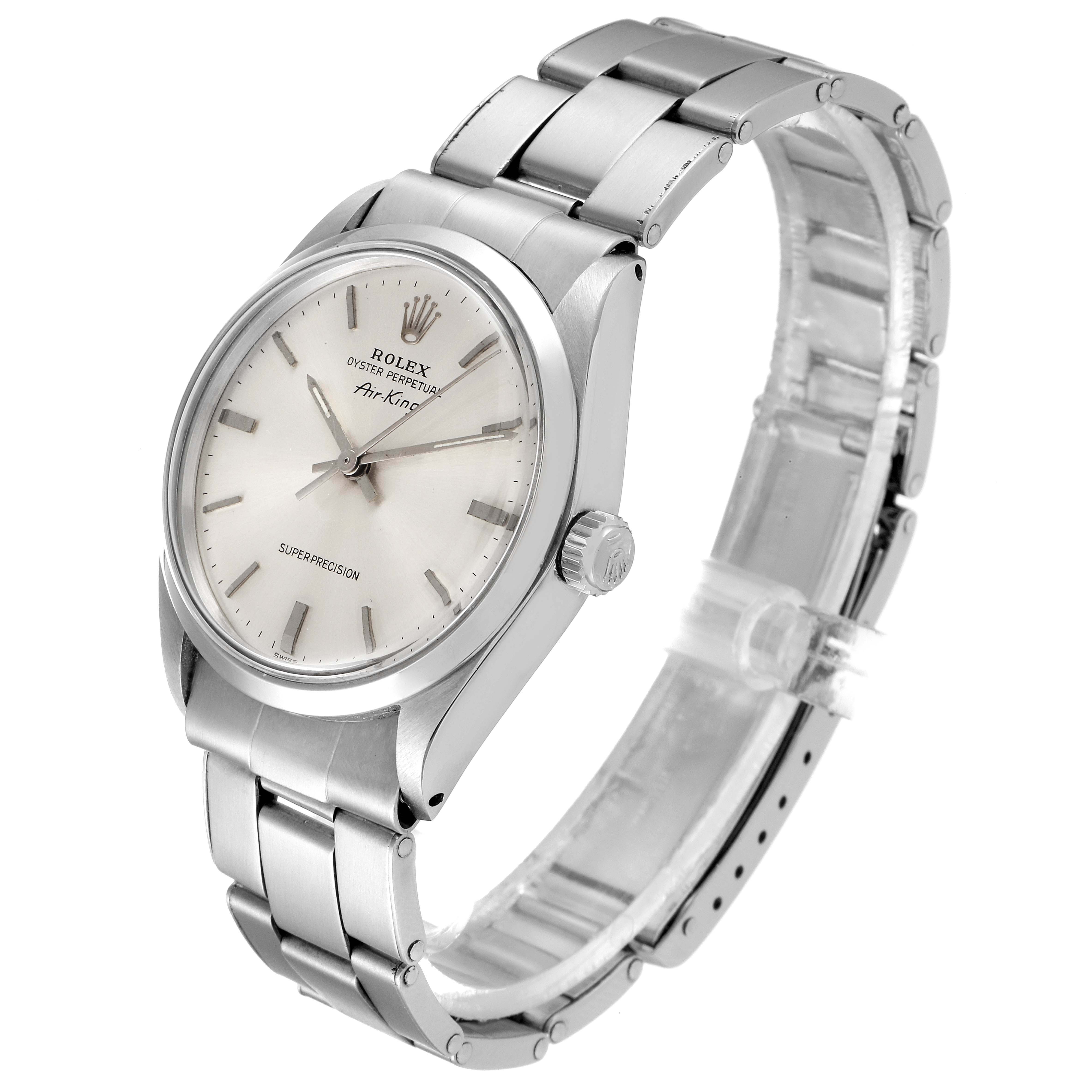 This image shows a Rolex Vintage Collection 5500 Men
s Stainless Steel Silver Dial 5500 Men
s Stainless Steel Silver Dial watch, featuring the dial, case, crown, and metal bracelet at a three-quarter angle.
