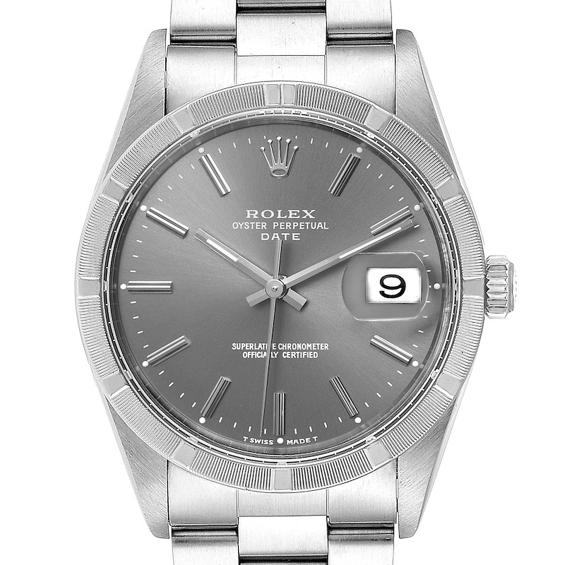 Rolex Date Grey Dial Oyster Bracelet Steel Mens Watch 15210 SwissWatchExpo