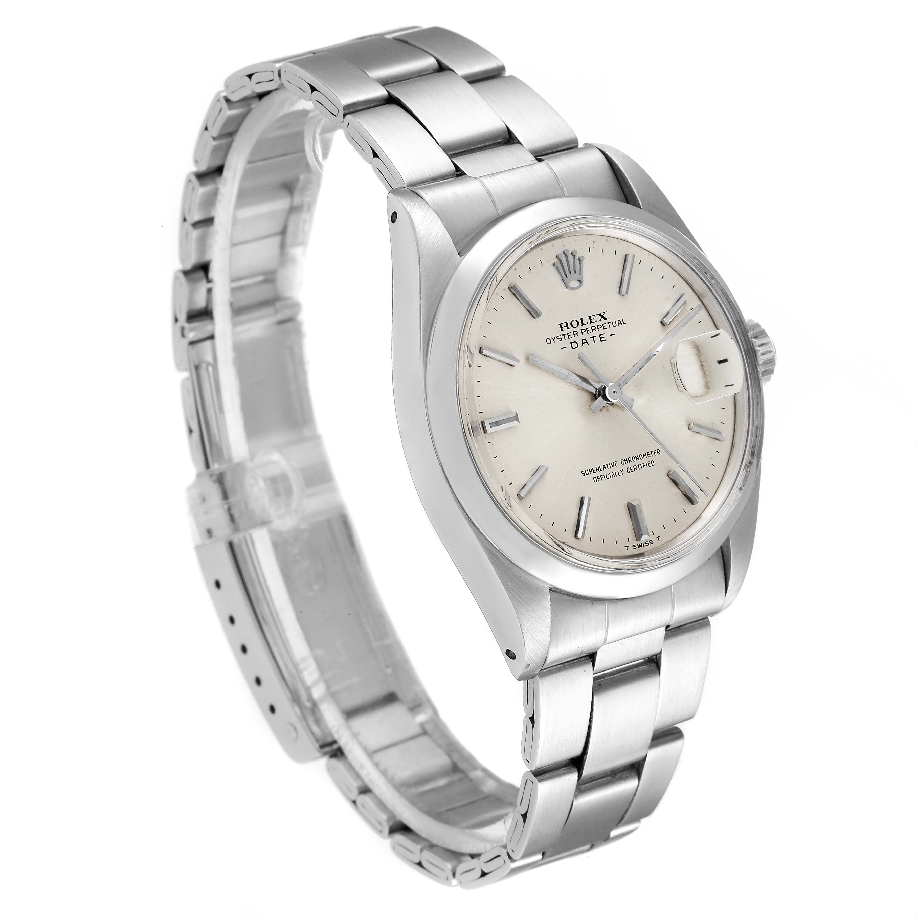 The image shows a Rolex Vintage Collection 1500 Men
s Stainless Steel Silver Dial 1500 Men
s Stainless Steel Silver Dial watch with a silver tone, viewed from a 3/4 top angle, displaying the dial, bezel, and bracelet.