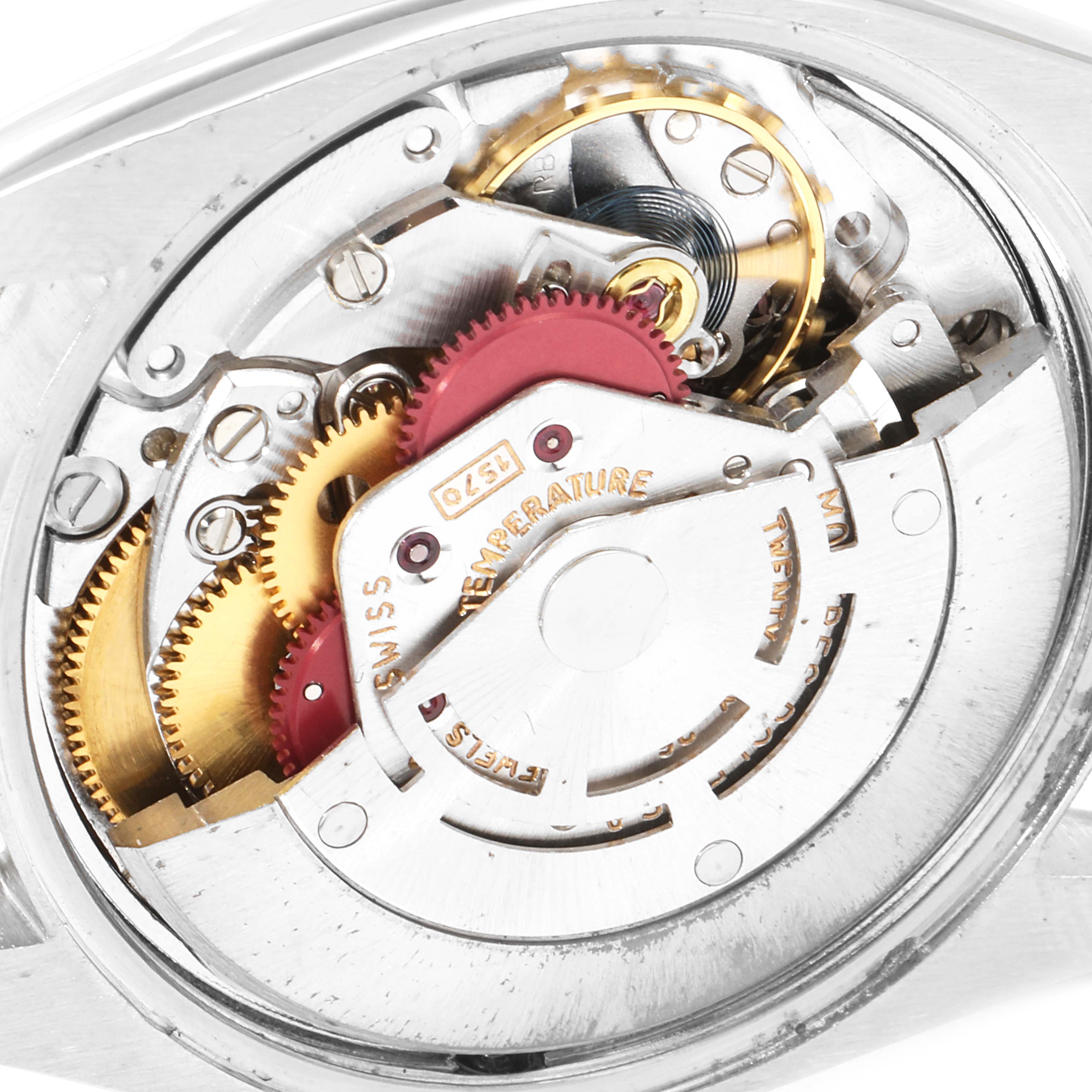 This image shows the internal mechanism and gears of the Rolex Vintage Collection 1500 Men
s Stainless Steel Silver Dial 1500 Men
s Stainless Steel Silver Dial model, viewed from the back.