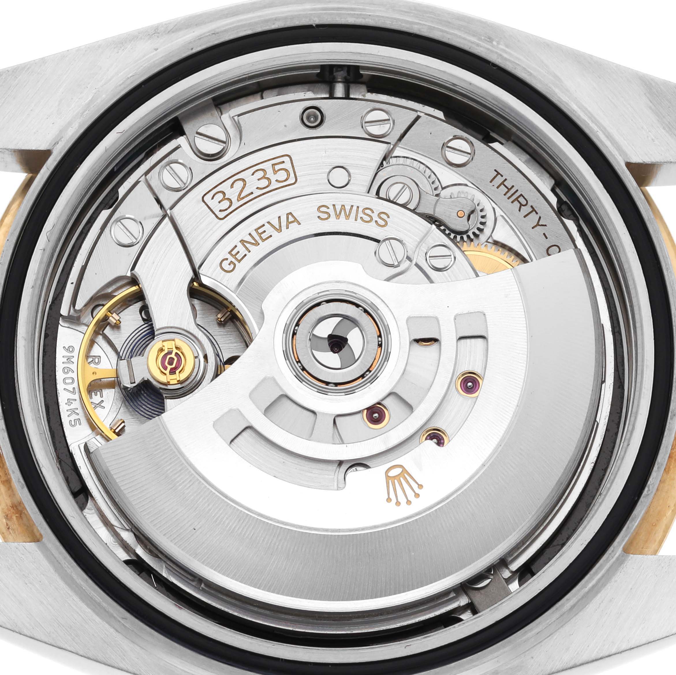 The image shows the movement mechanism from the back of a Rolex Datejust 41 126333 Men's Steel and Gold (two tone) Black Dial 126333 Men's Steel and Gold (two tone) Black Dial watch, highlighting the Calibre 3235.