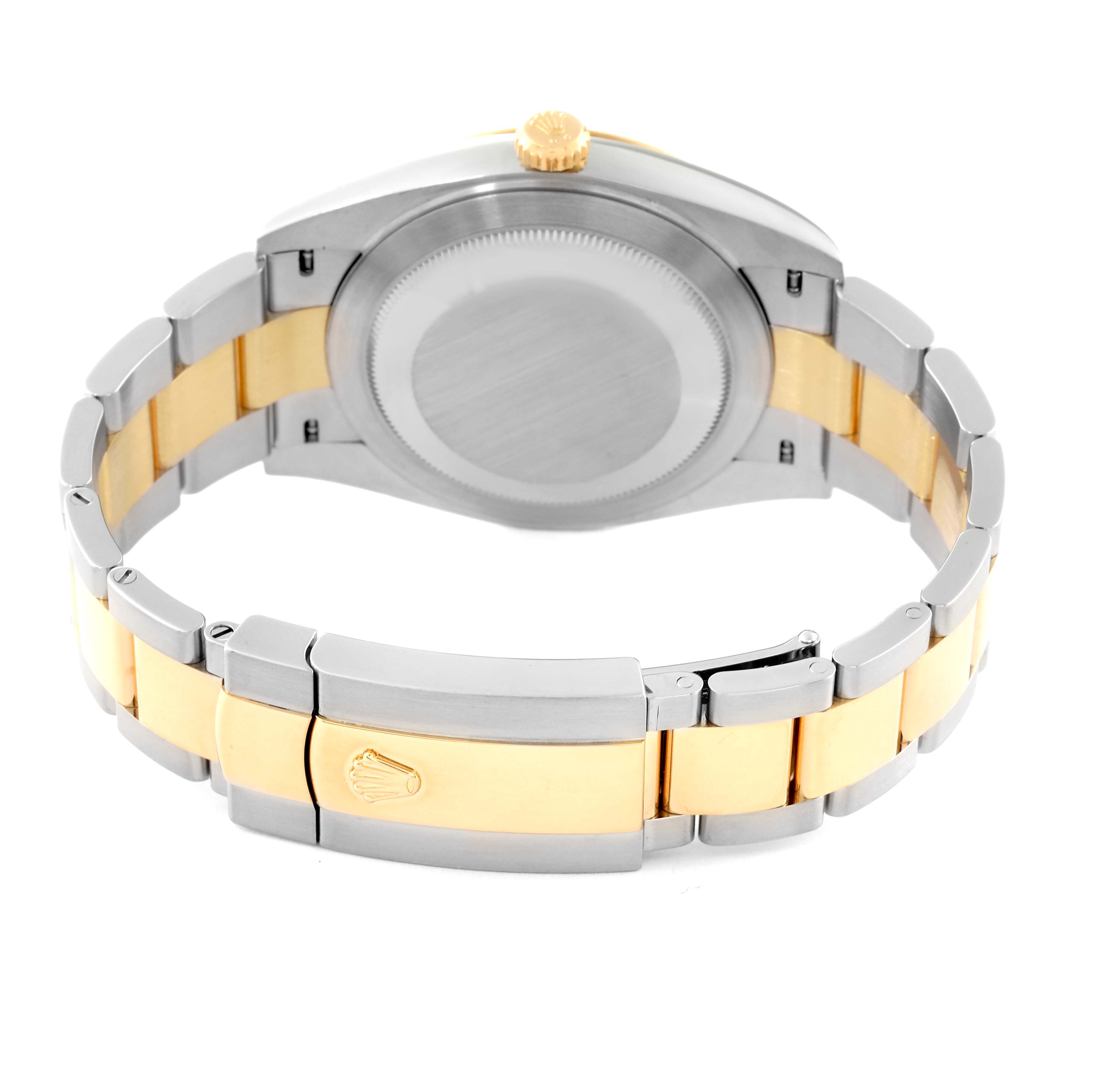 This image shows the back case and two-tone metal bracelet of the Rolex Datejust 41 126333 Men's Steel and Gold (two tone) Black Dial 126333 Men's Steel and Gold (two tone) Black Dial watch.