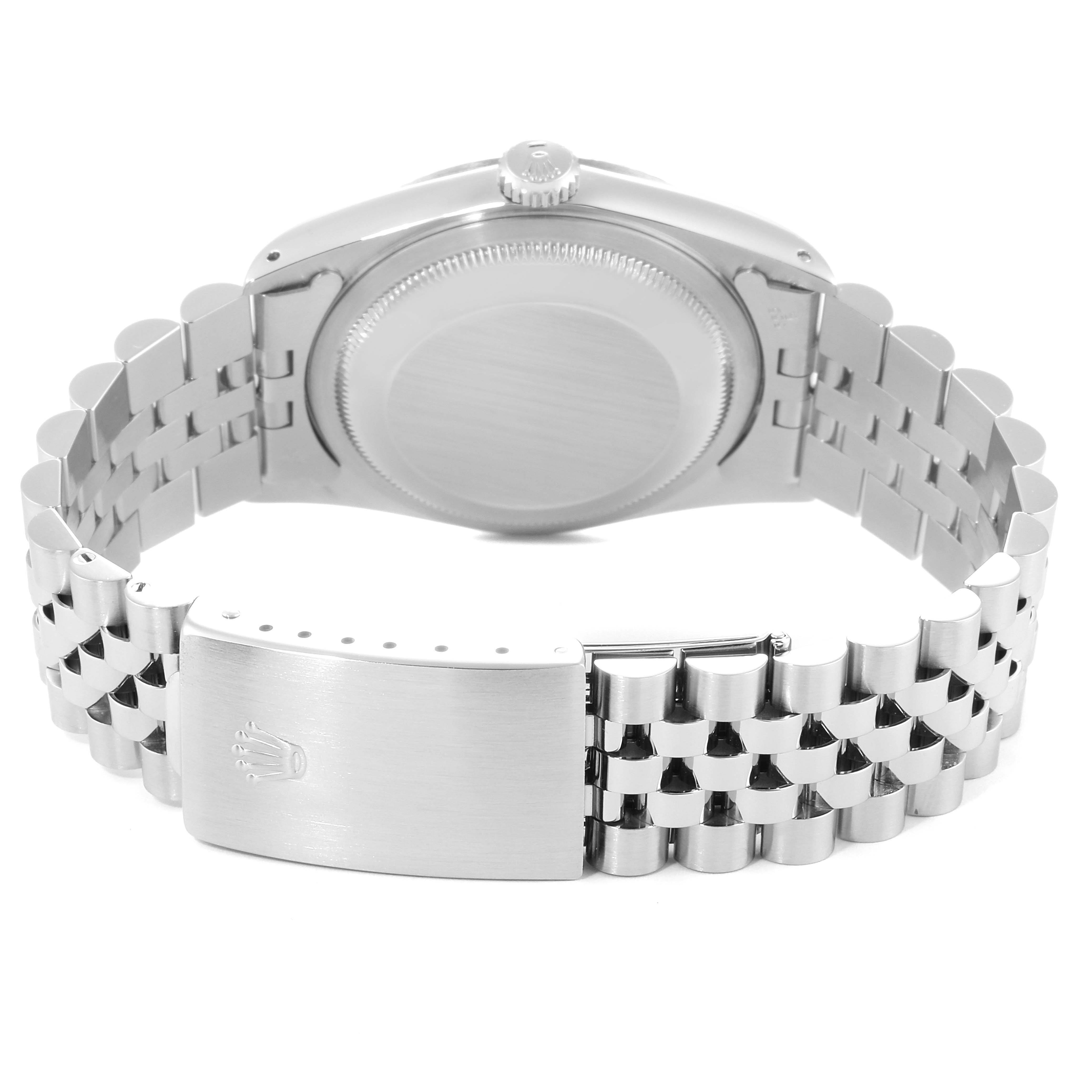 The image shows the back and bracelet of a Rolex Datejust 16234 Men's Stainless Steel Silver Dial 16234 Men's Stainless Steel Silver Dial watch at an angle, focusing on the clasp and caseback.