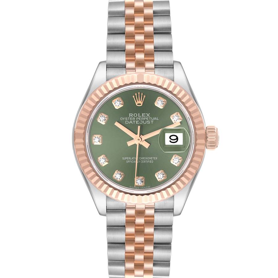 Rolex Datejust Steel Rose Gold Olive Green Diamond Ladies Watch 279171 SwissWatchExpo