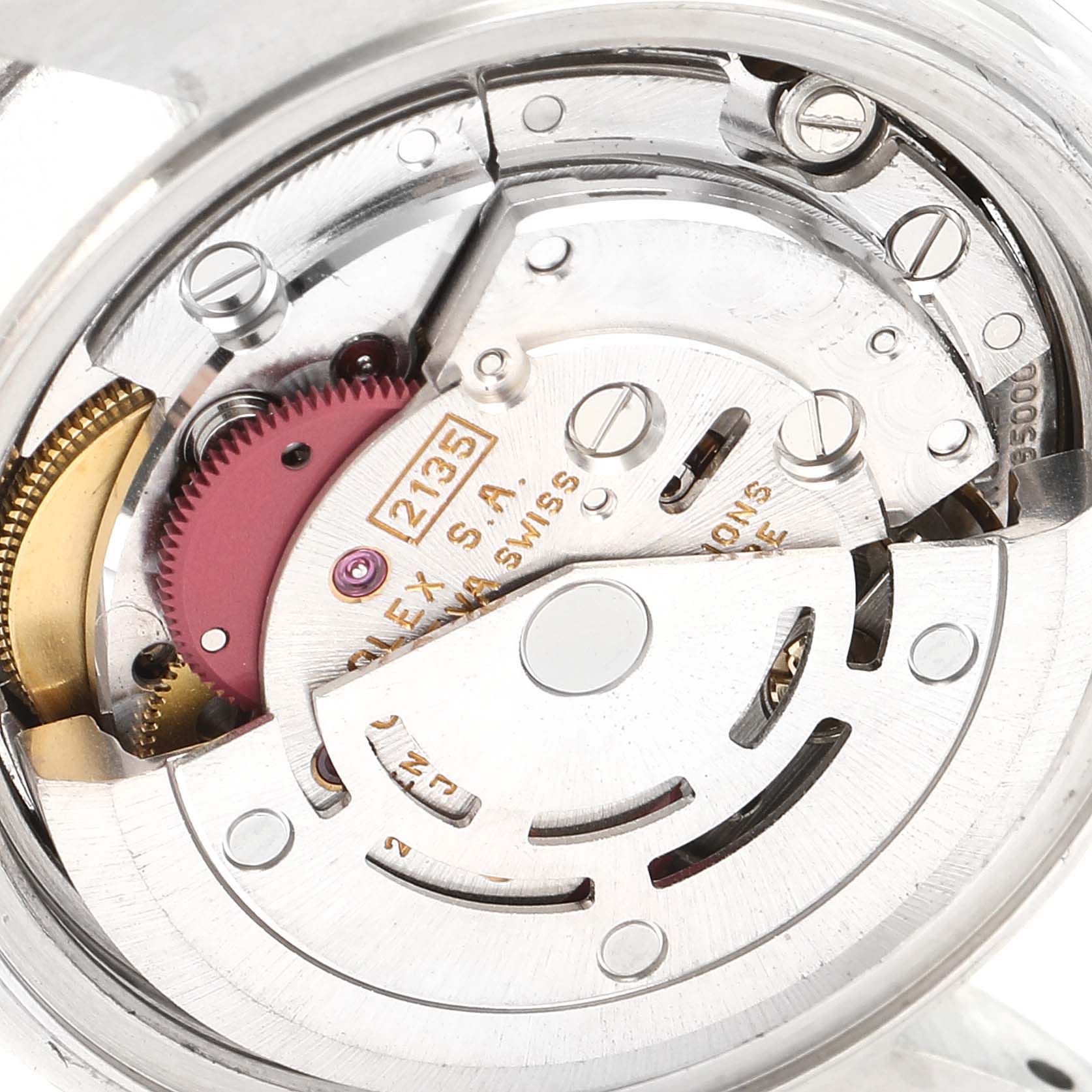 This is a close-up view of the movement inside a Rolex Datejust 69174 Women
s Stainless Steel Blue Dial 69174 Women
s Stainless Steel Blue Dial watch.