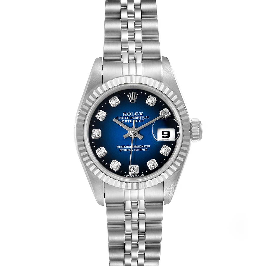 Rolex Datejust Steel White Gold Blue Vignette Diamond Ladies Watch 69174 SwissWatchExpo