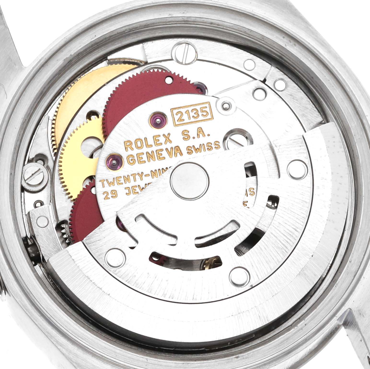 This image shows the inner movement mechanism of the Rolex Datejust 69174 Women's Stainless Steel Pink Dial 69174 Women's Stainless Steel Pink Dial watch.