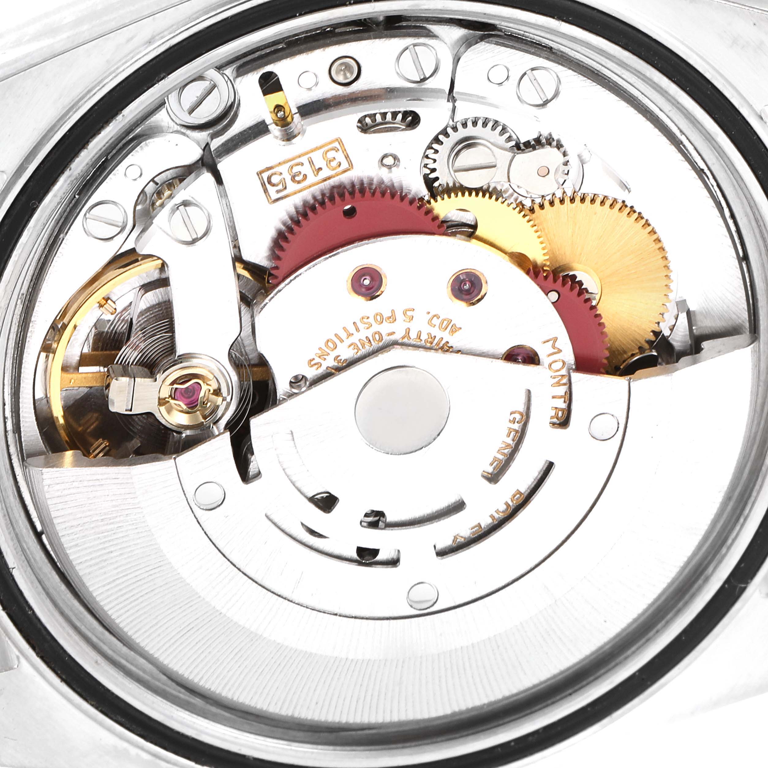 The image shows the inner mechanical movement of a Rolex Datejust 16233 Men's Steel and Gold (two tone) Champagne Dial 16233 Men's Steel and Gold (two tone) Champagne Dial watch, viewed from the back.